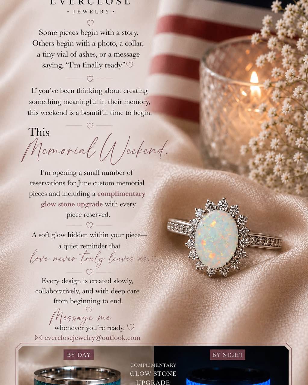 Susan Brocksmith Facebook ad: Memorial jewelry - local, one of a kind, we collaborate…