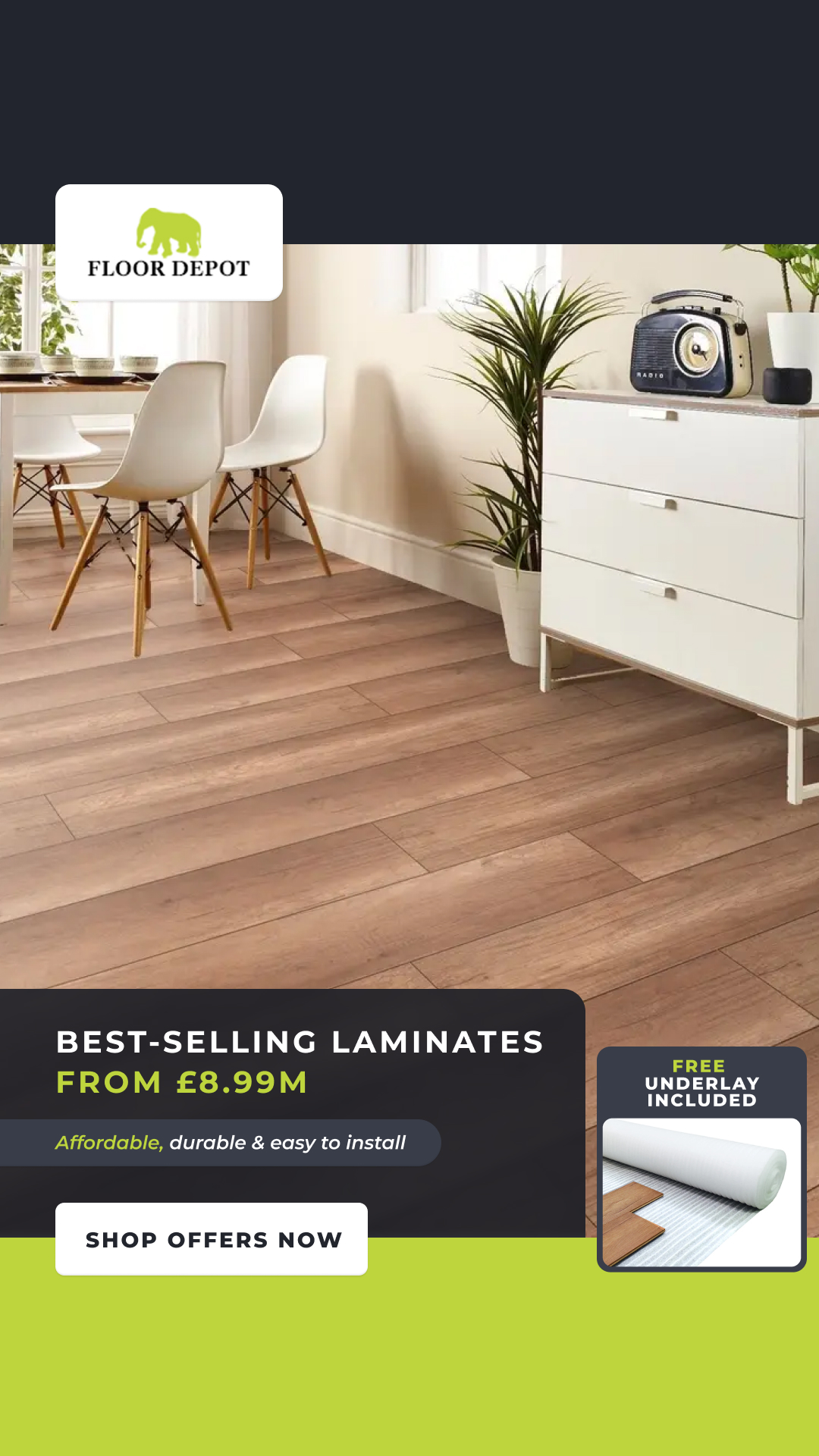 Floor Depot UK Facebook ad: Top-Quality Flooring, Unbeatable Deals