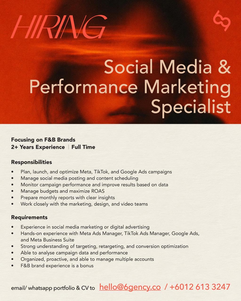 6gency Creative 品牌营销 Facebook ad: WE’RE HIRING | Social Media & Performance Marketing…