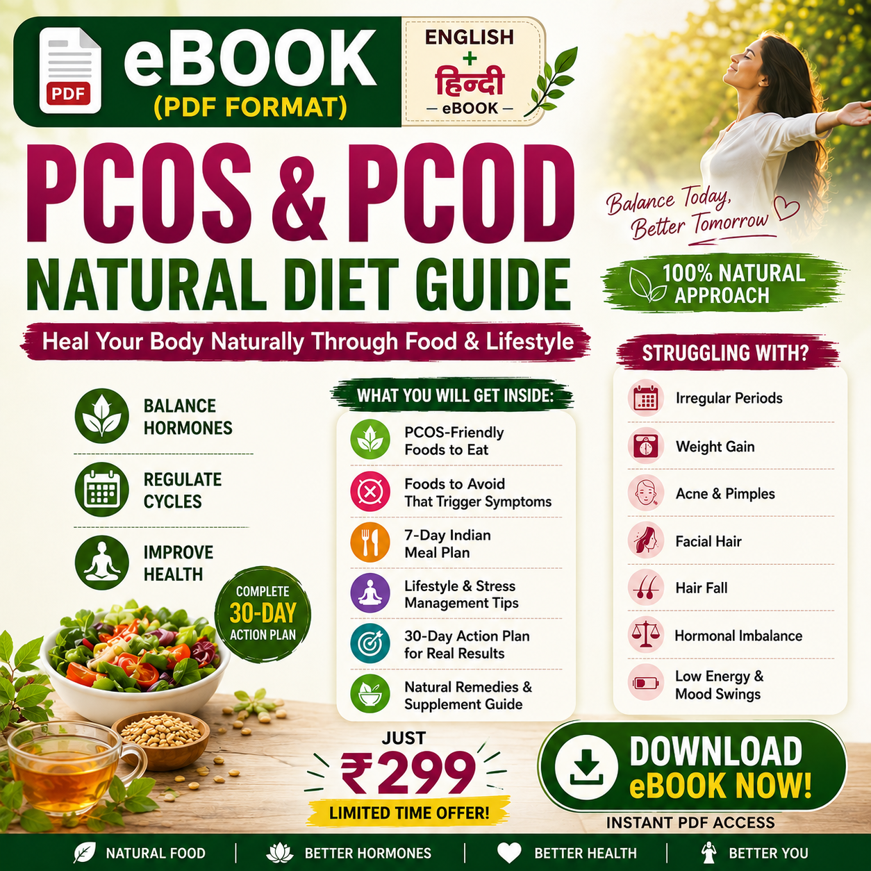 Divine Numerology Facebook ad: PCOS & PCOD Natural Diet Guide eBook