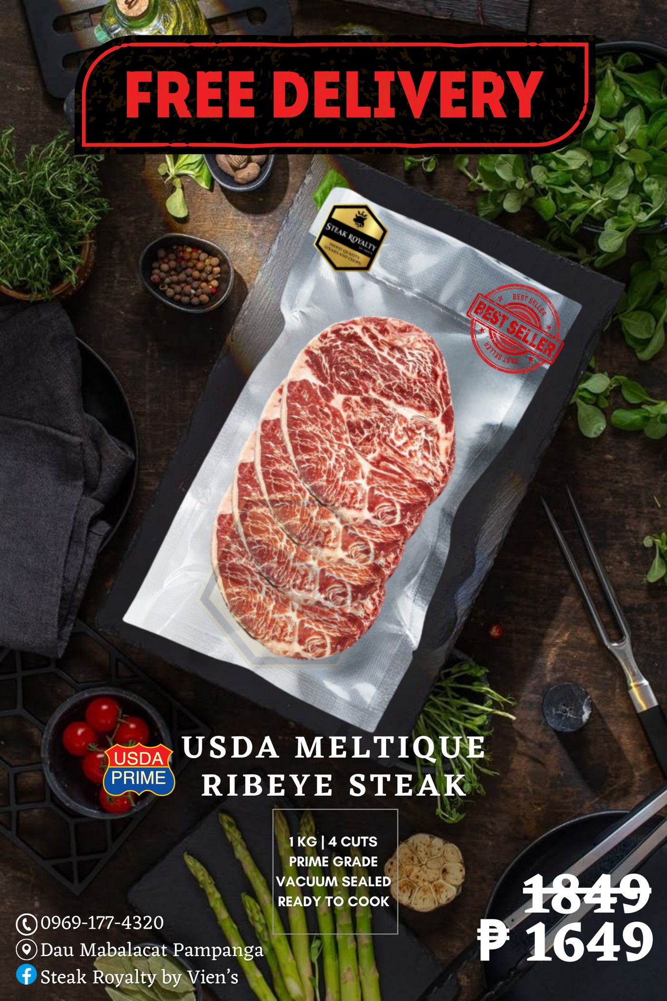 Steak Royalty by Vien's - Dau Mabalacat Pampanga Facebook ad: 𝗙𝗥𝗘𝗘 𝗗𝗘𝗟𝗜𝗩𝗘𝗥𝗬 & 𝗗𝗜𝗦𝗖𝗢𝗨𝗡𝗧𝗘𝗗 𝗣𝗥𝗜𝗖𝗘!