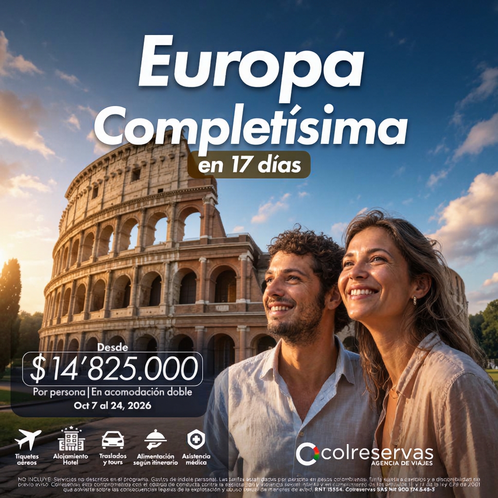 colreservas.com Facebook ad: Europa 2026 - Pocos cupos disponibles
