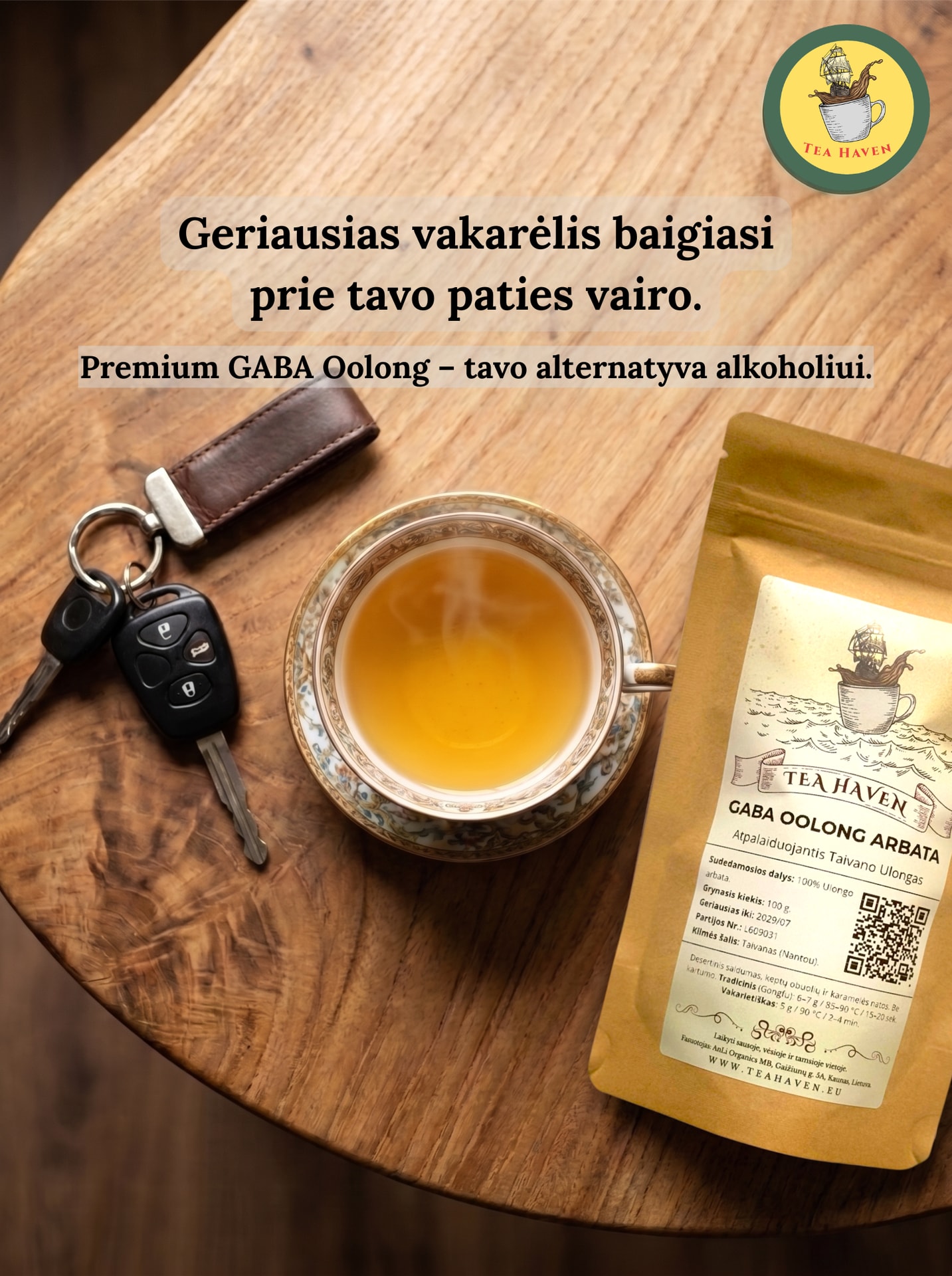 Tea Haven Facebook ad: 0.00 promilių. Vairuok drąsiai.