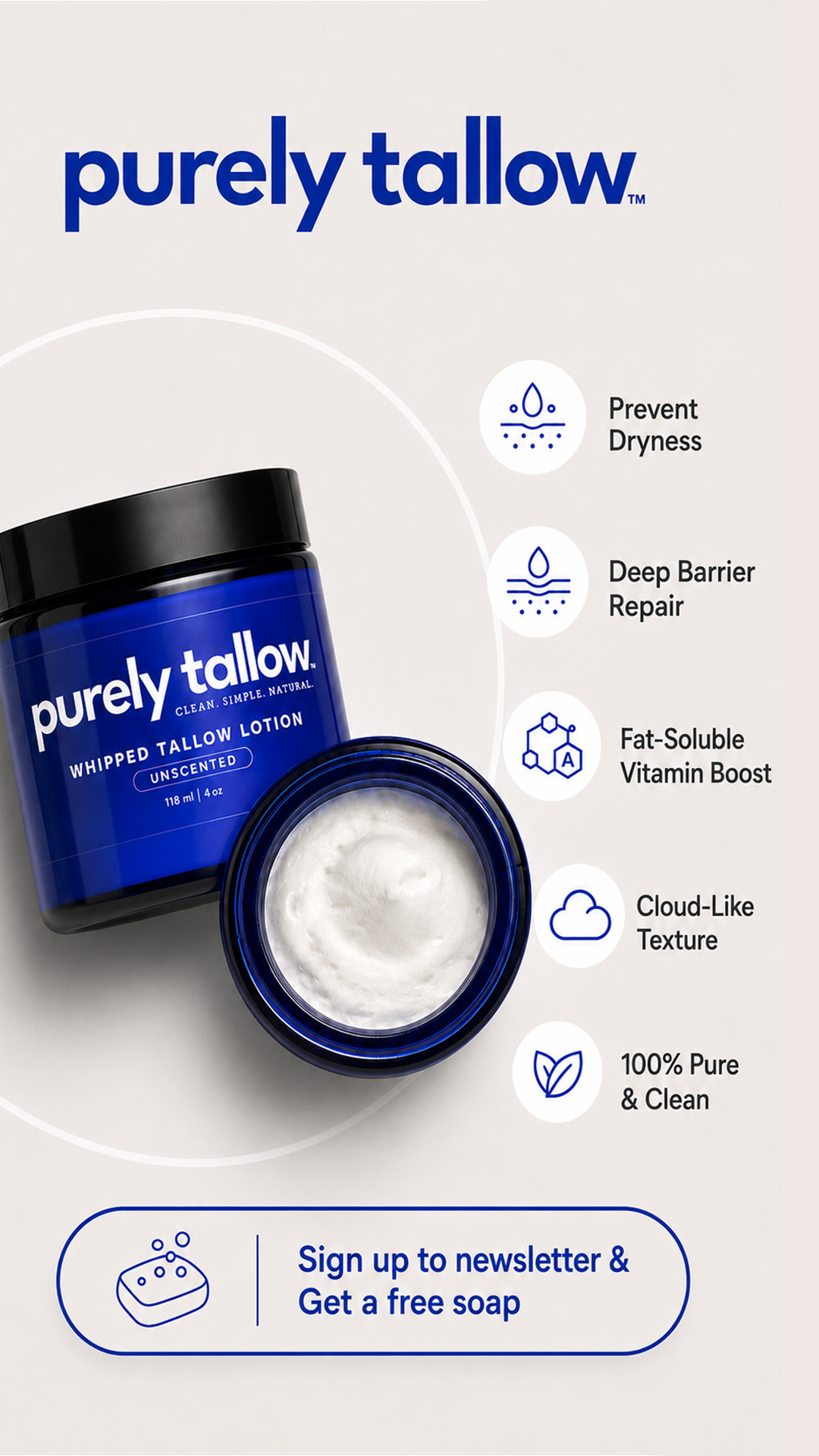 Purely Tallow Skincare Facebook ad from Aug 4, 2026