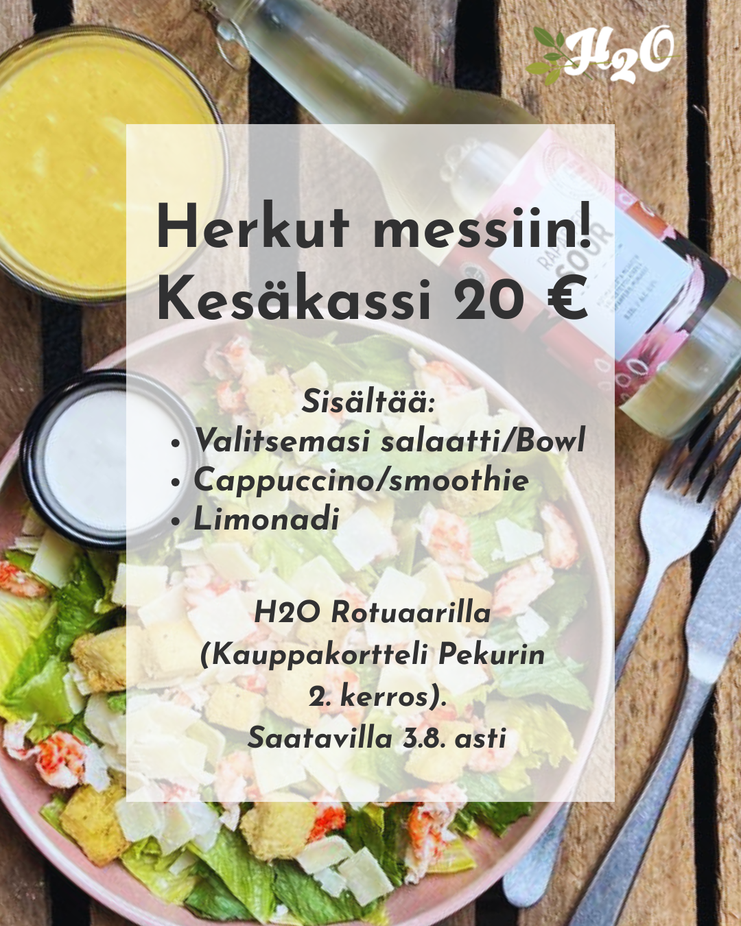H2O - Health to Organic Facebook ad: Herkut mukaan 20 €:lla!
