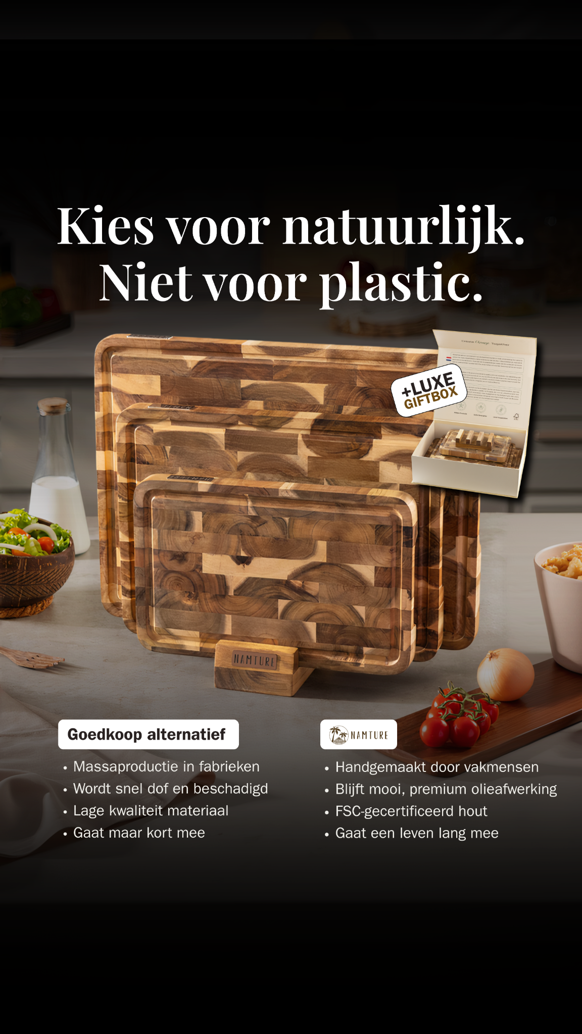 Namture Facebook ad: Handgemaakte snijplanken uit Vietnam