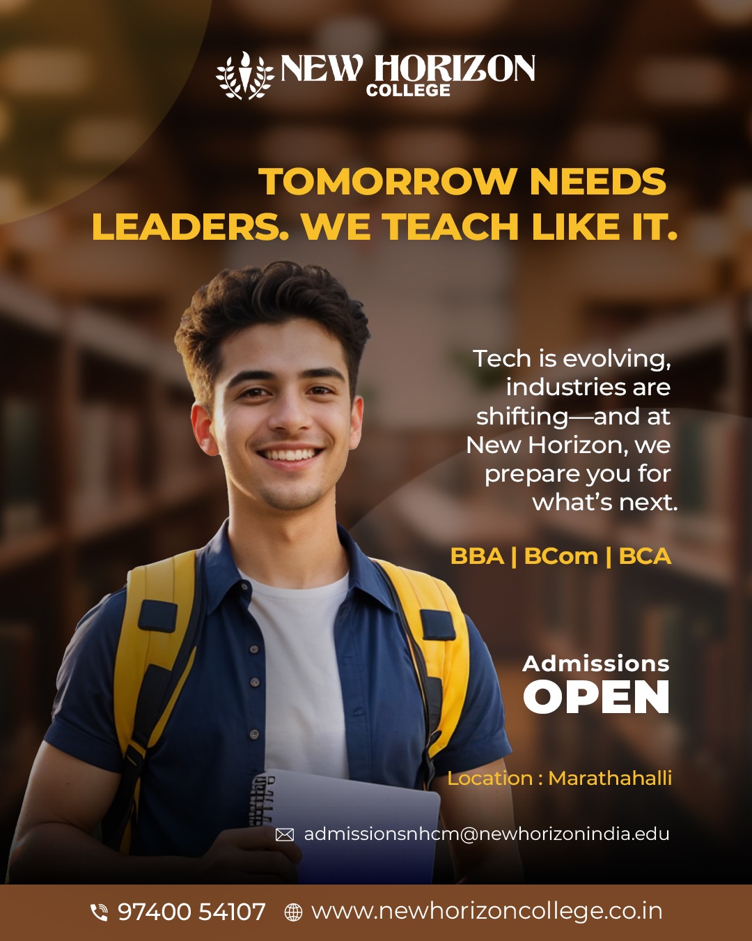 New Horizon College Marathahalli Facebook ad: Explore BBA, BCom, BCA Programs