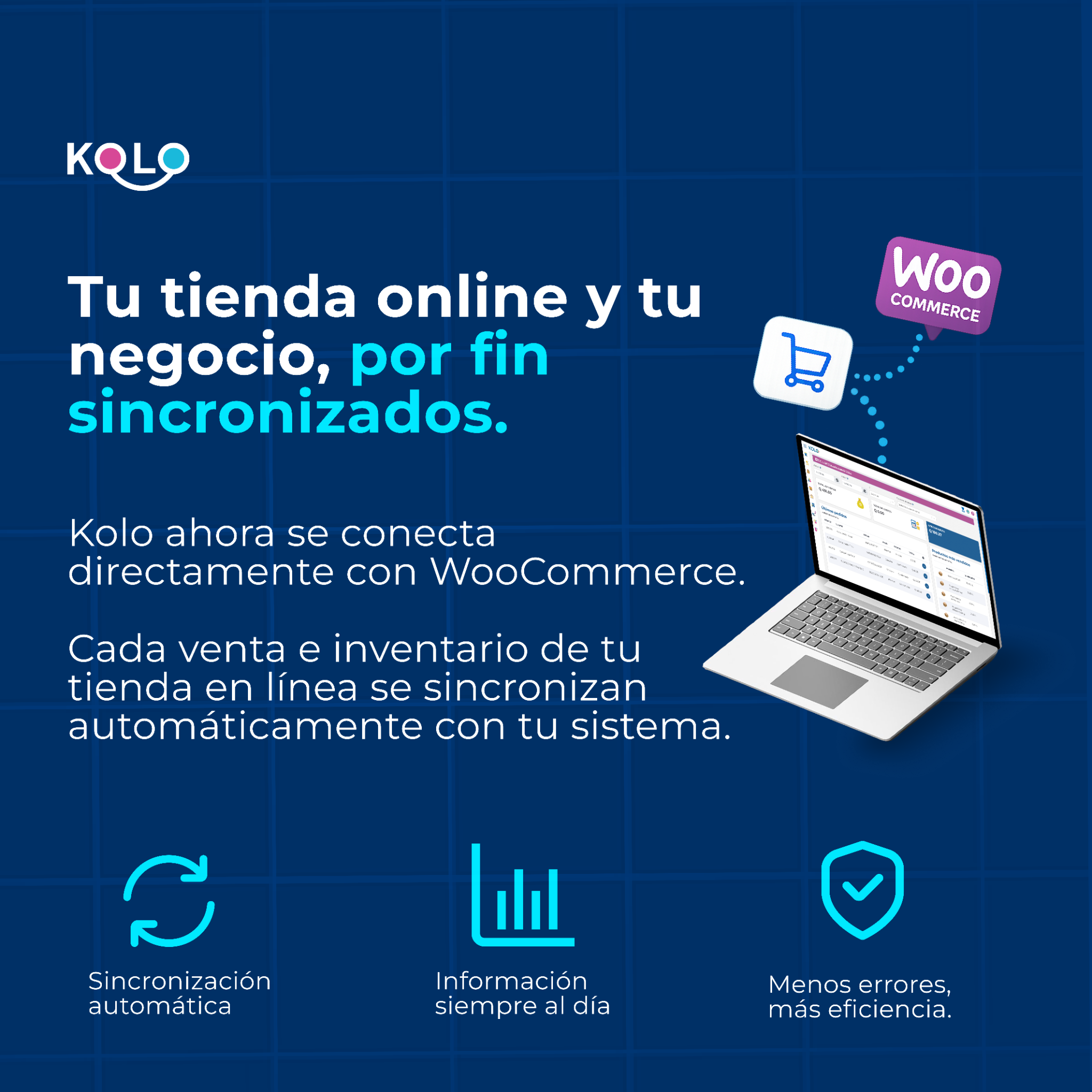 Kolo Facebook ad: Tu tienda online y tu negocio, por fin sincronizados.