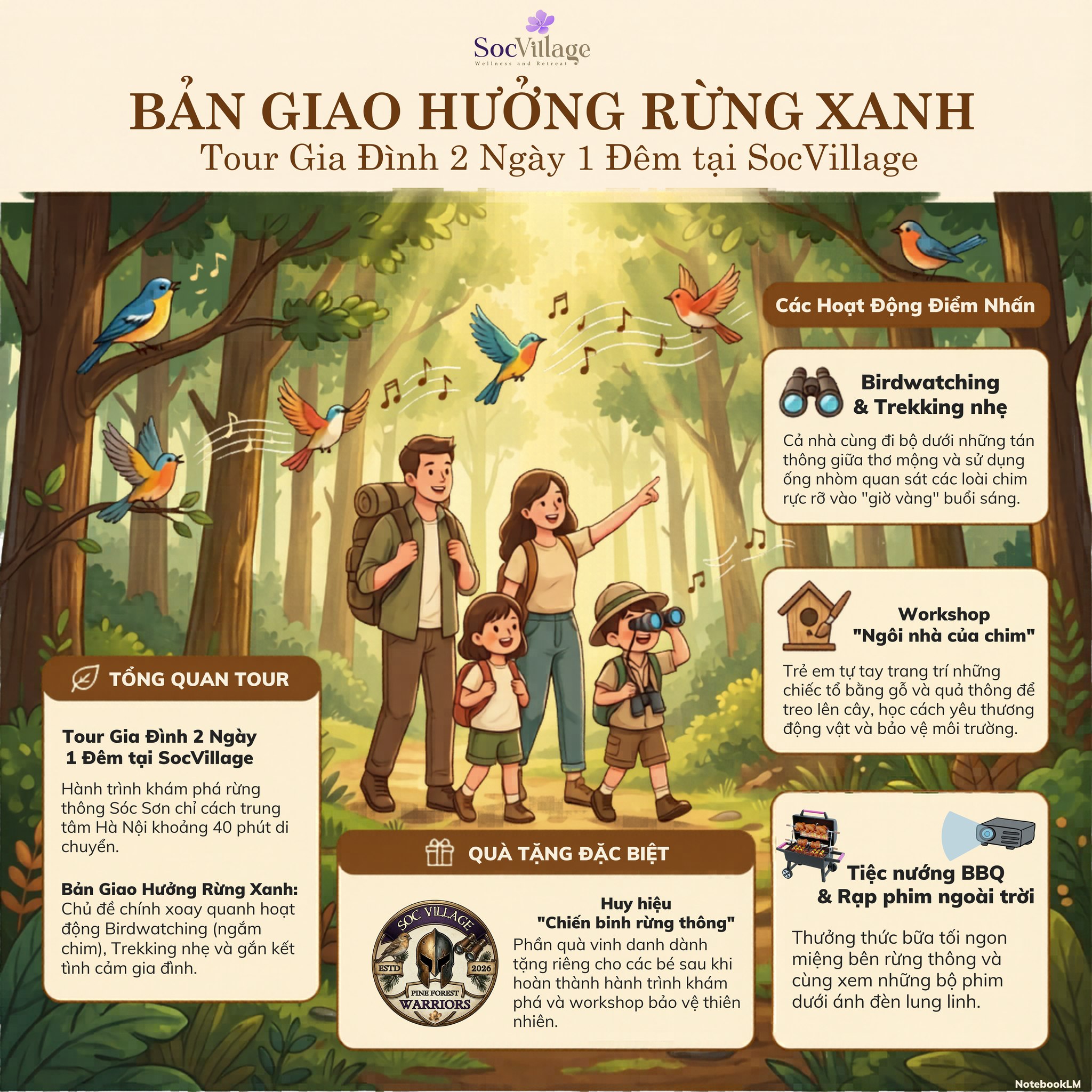 Soc Village Wellness and Retreat Facebook ad: BẢN GIAO HƯỞNG RỪNG XANH, TOUR GIA ĐÌNH…