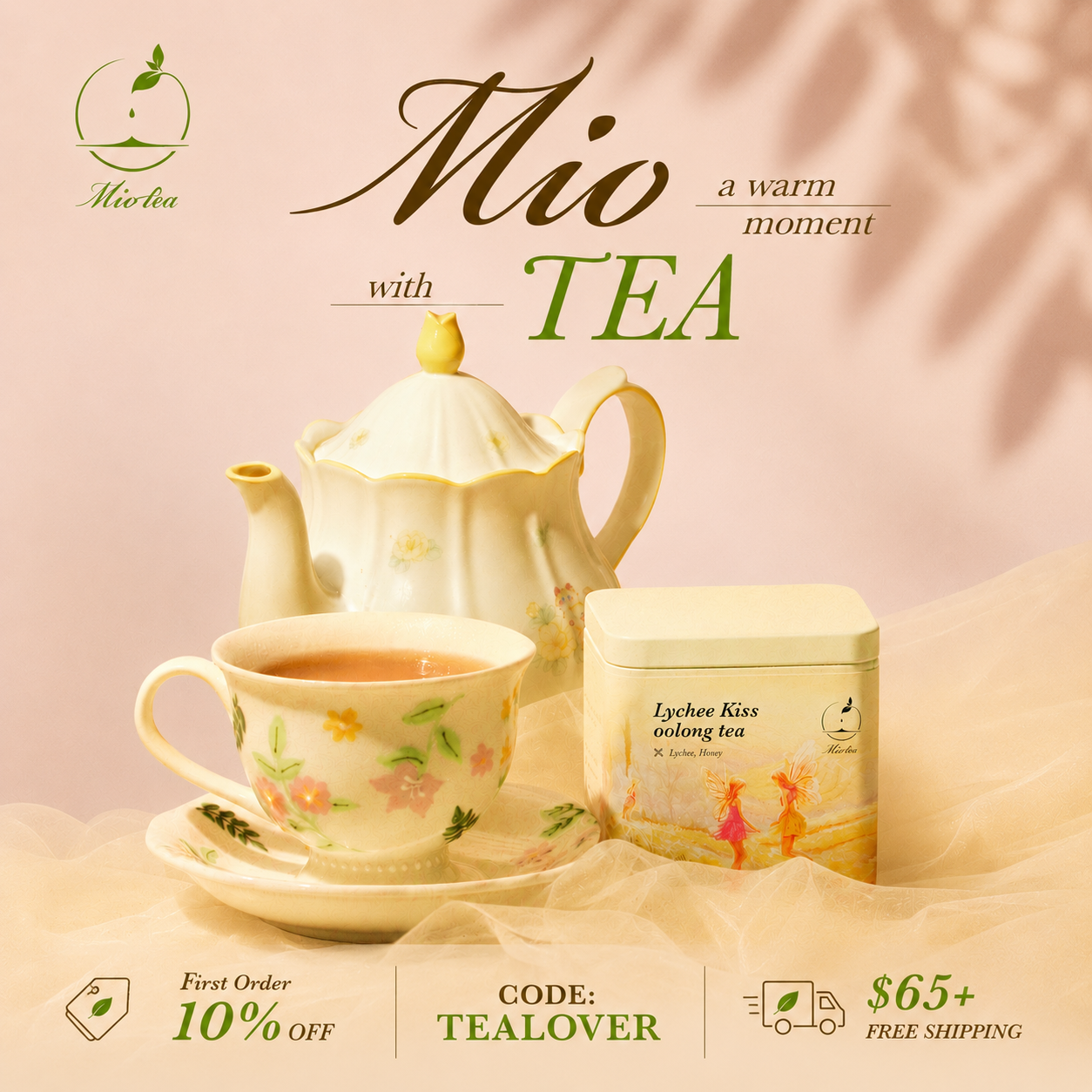 Mio Tea Facebook ad: 10% OFF First Order Available in Both Loose Leaf & Tea Bags