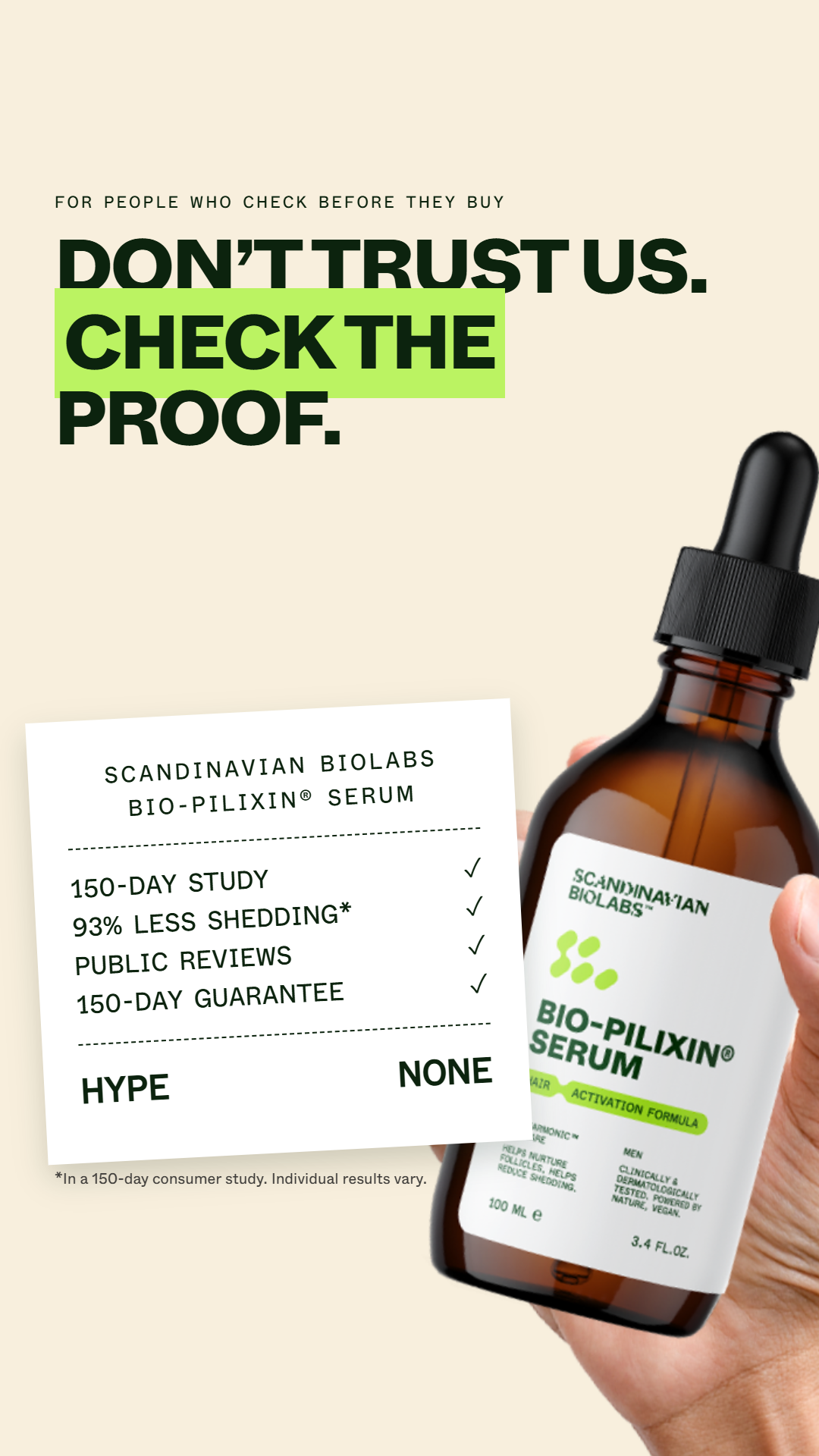 Scandinavian Biolabs Facebook ad: 93% see less shedding