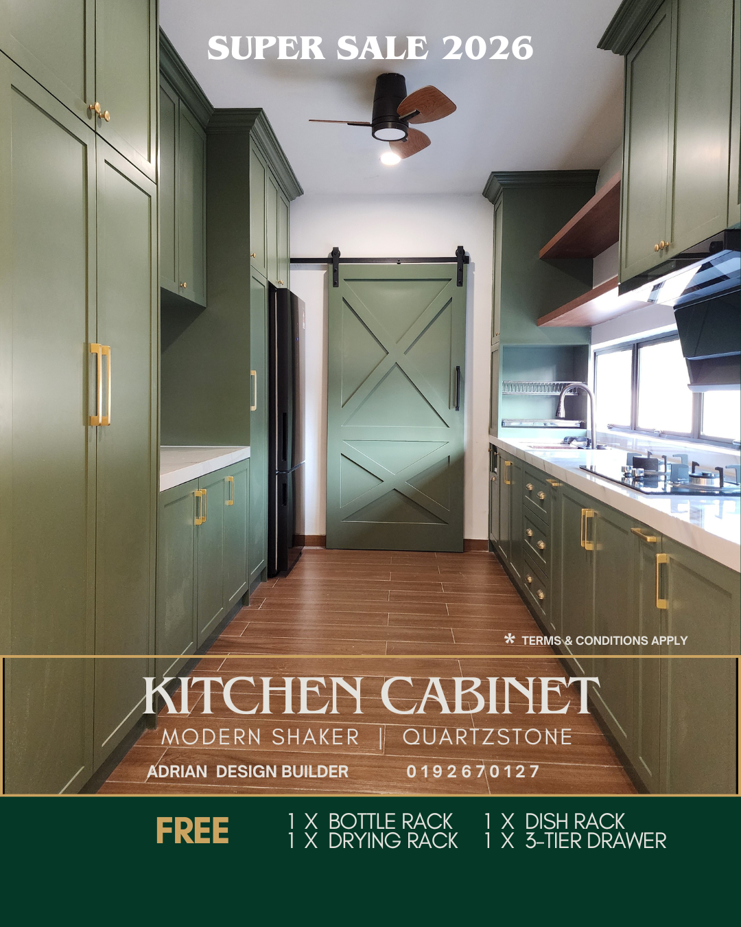 Adrian Design Builder Facebook ad: SUPERSALE2026 Modern Shaker Kitchen Cabinet Promo.