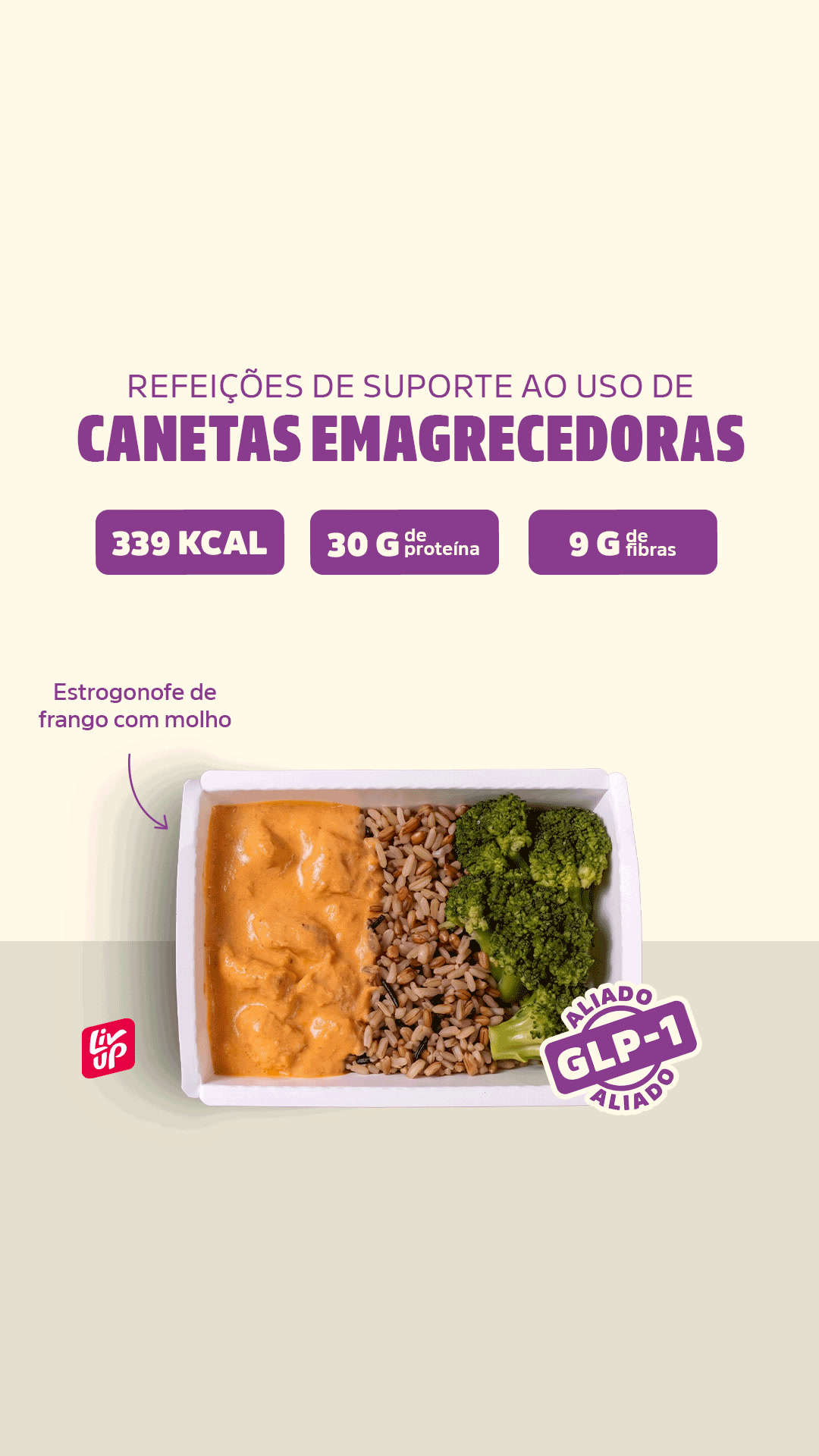 Liv Up Facebook ad: Até 390 kcal, mesma porção