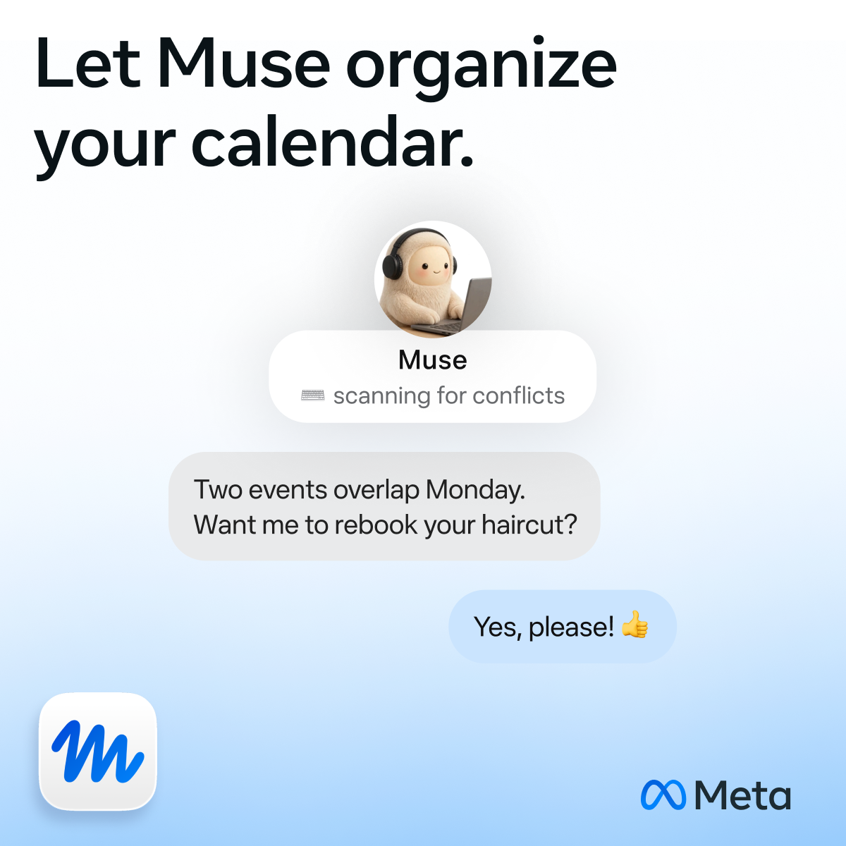 Muse Facebook ad: Muse can book appointments.