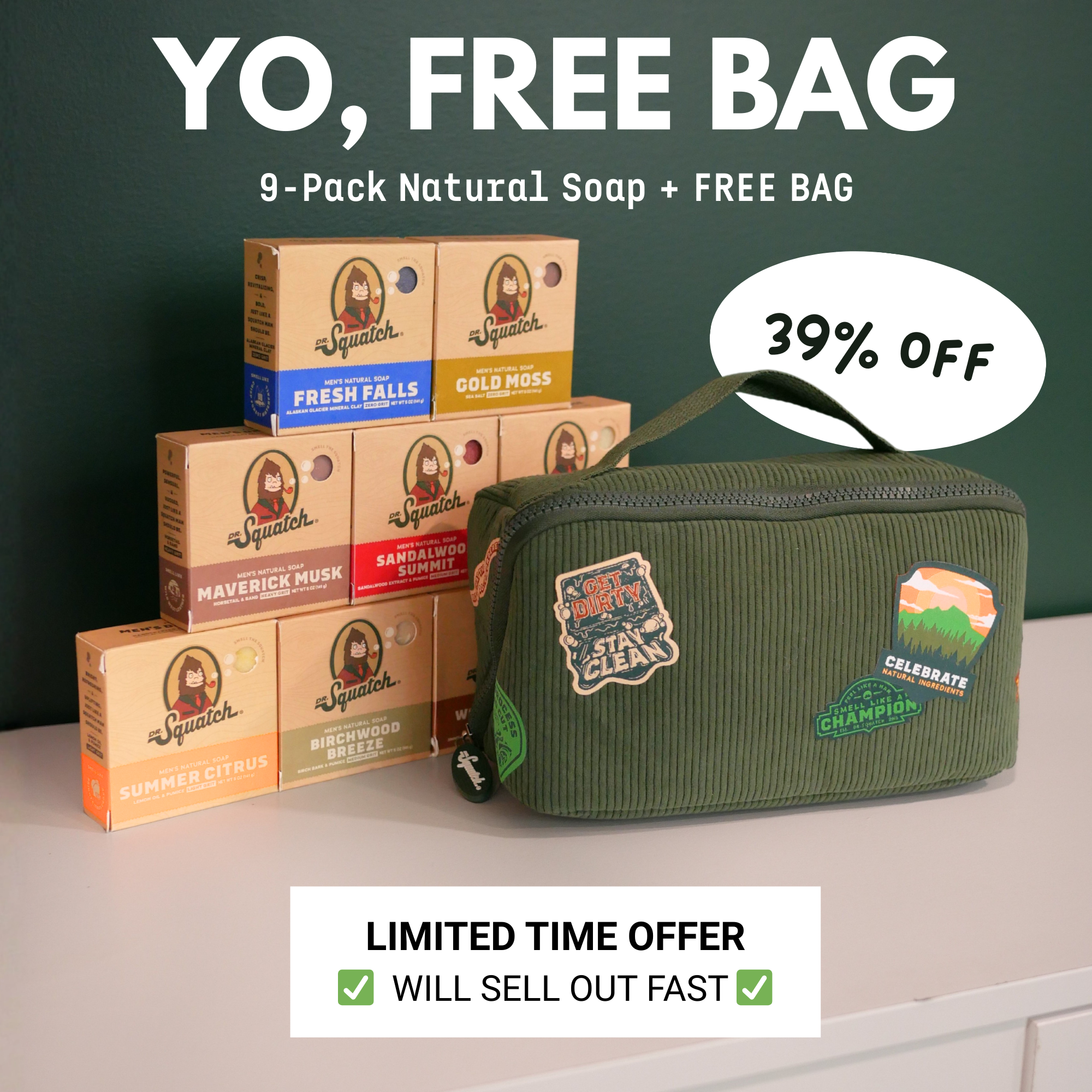 The Male Bodycare Bible Facebook ad: FREE TOILETRY BAG + 39% OFF