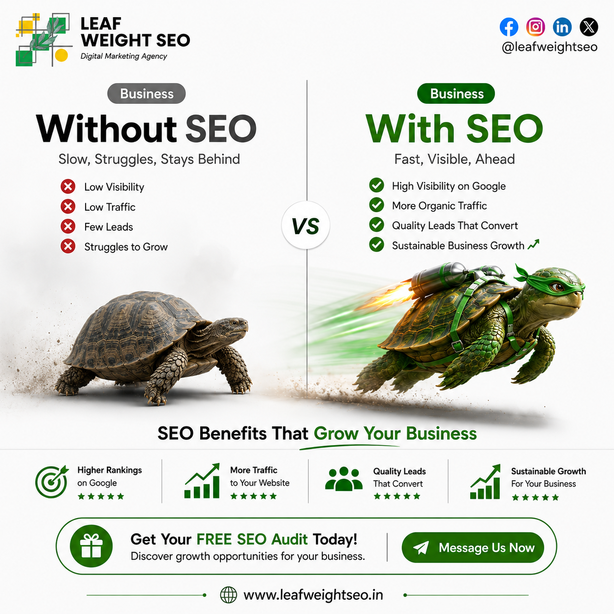 Leaf Weight SEO Facebook ad: Grow Organically. Scale Profitably.