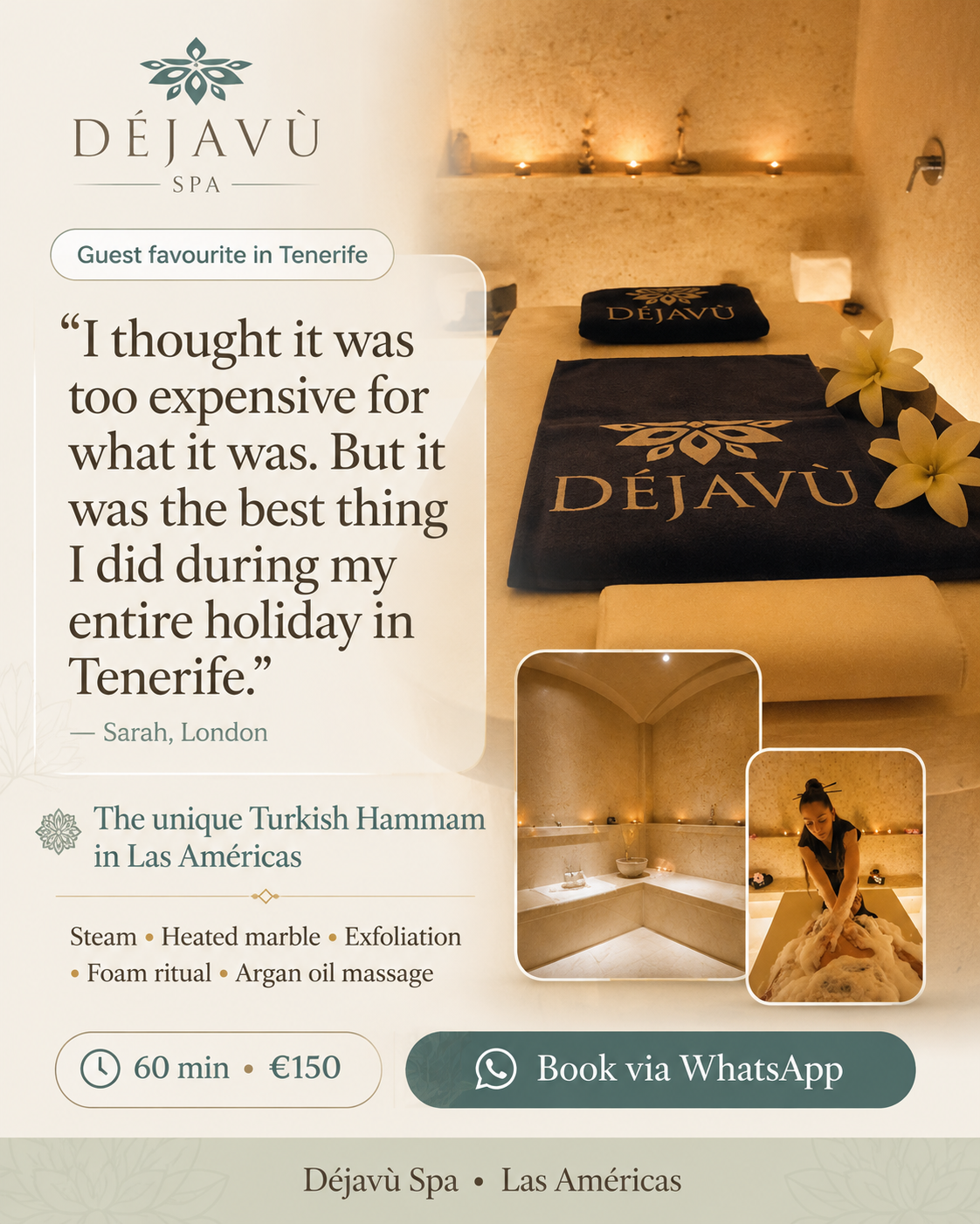 Déjavù Esthetic Massage & Spa Tenerife Facebook ad from May 14, 2026