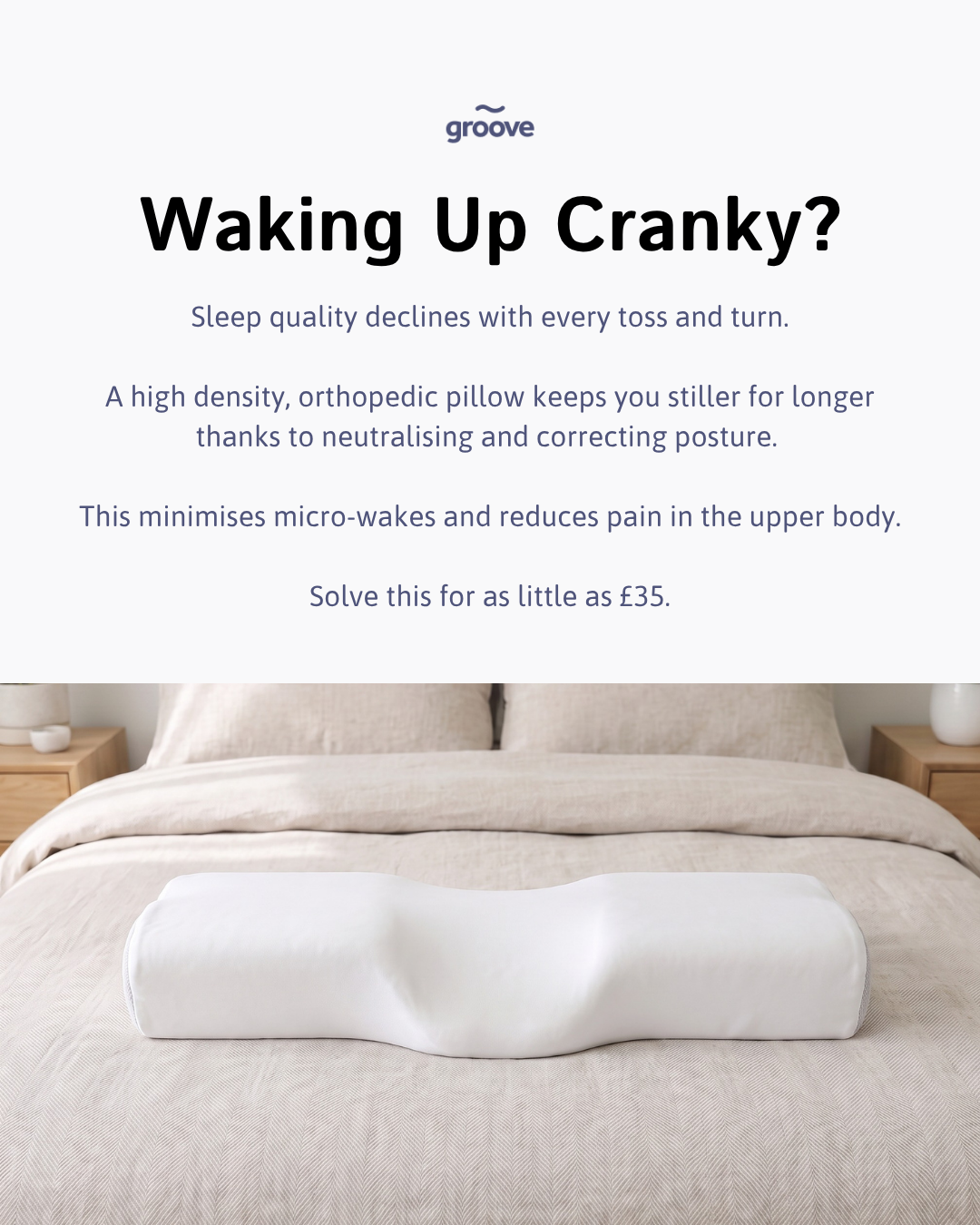 Neck Pain Relief with the Groove Pillow Facebook ad: Better Sleep Awaits