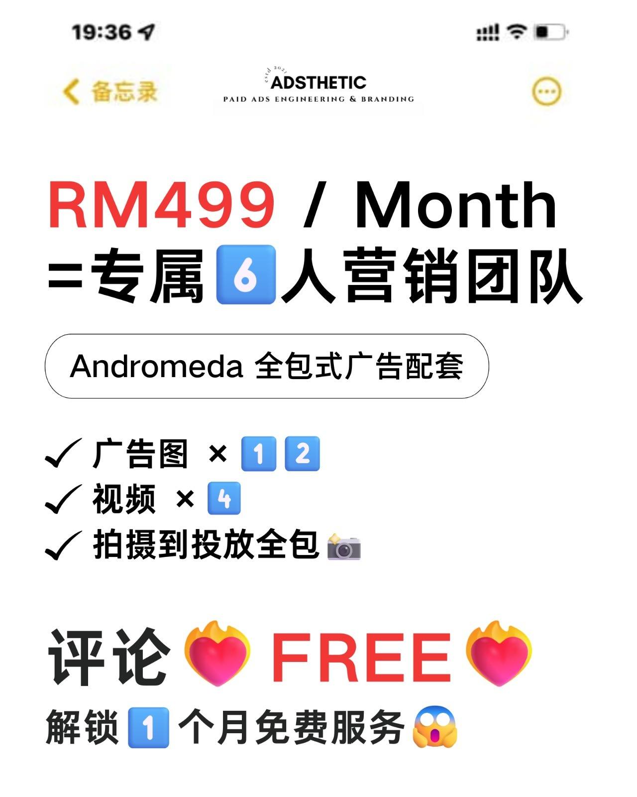 Adsthetic Facebook ad: RM499 / 月,打造你的专属 6人营销天团?!谁还在自己做广告!