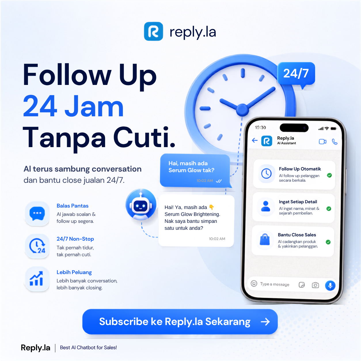 Reply.la Best AI Chatbot For Sales Facebook ad: 1000+ Bisnes Guna Chatbot AI Reply.la