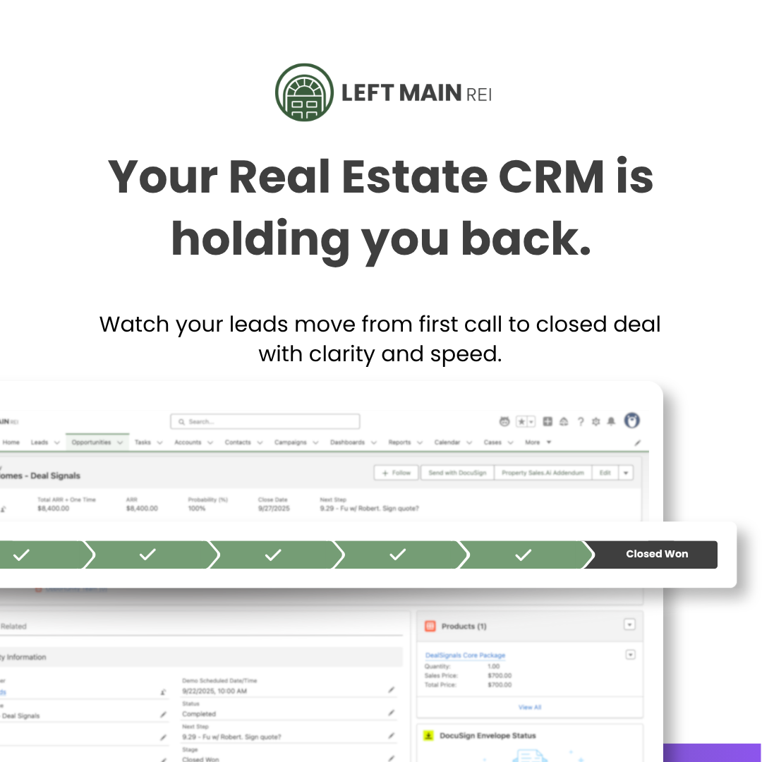 Left Main REI Facebook ad: Your CRM Is Slowing Deals Down