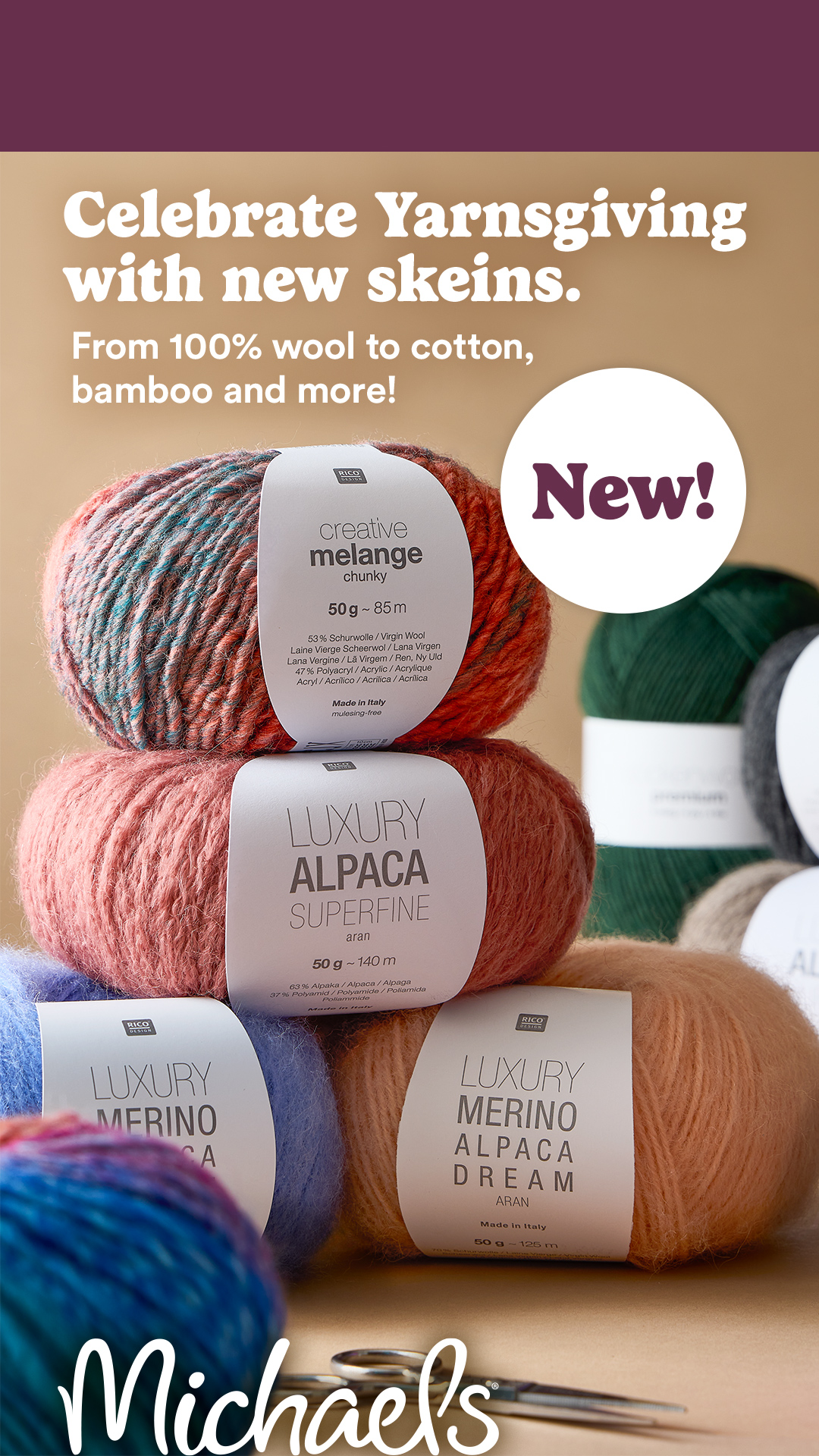 Michaels Stores Facebook ad: Natural fiber yarn is here!
