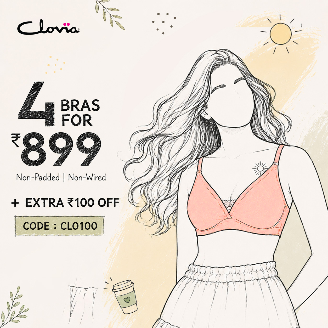 Clovia Facebook ad: Prettiest bras on SALE - 4 for 899