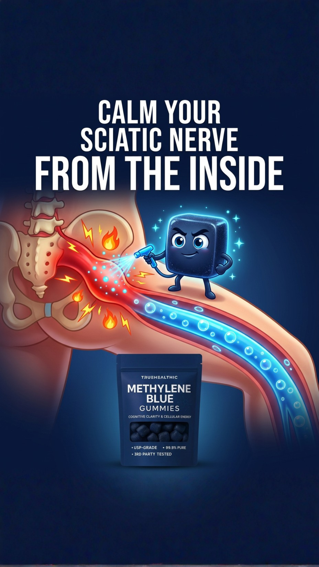 The Seniors Health Report Facebook ad: I tell my SCIATICA patients to take methylene blue gummies…