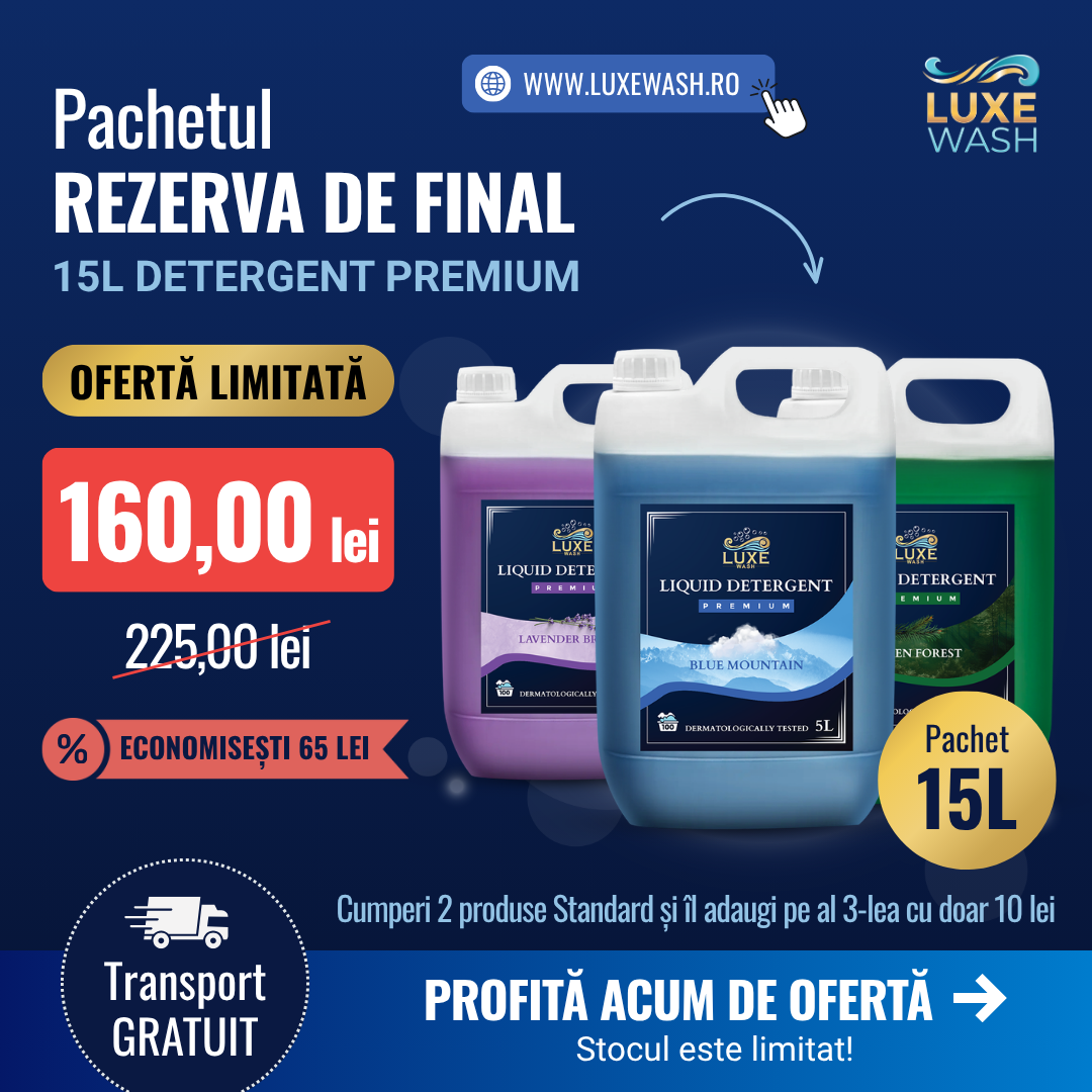 Luxe Wash Europe Facebook ad: Rezerva ta de detergent, livrată gratuit acasă