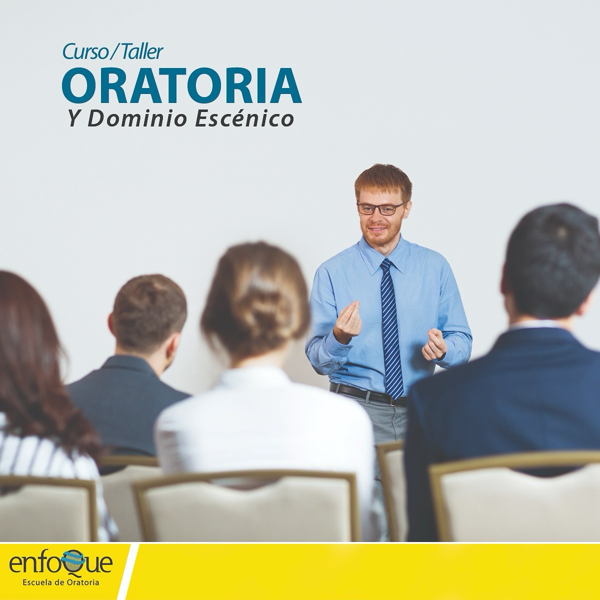 Enfoque Escuela de Oratoria Facebook ad: ¿Te has imaginado dominando el escenario con confianza…