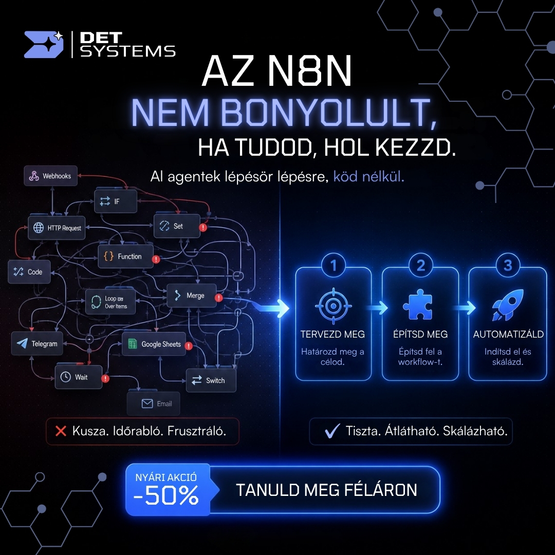 DetSystems Shop Facebook ad: Építs AI agentet, technikai tudás nélkül