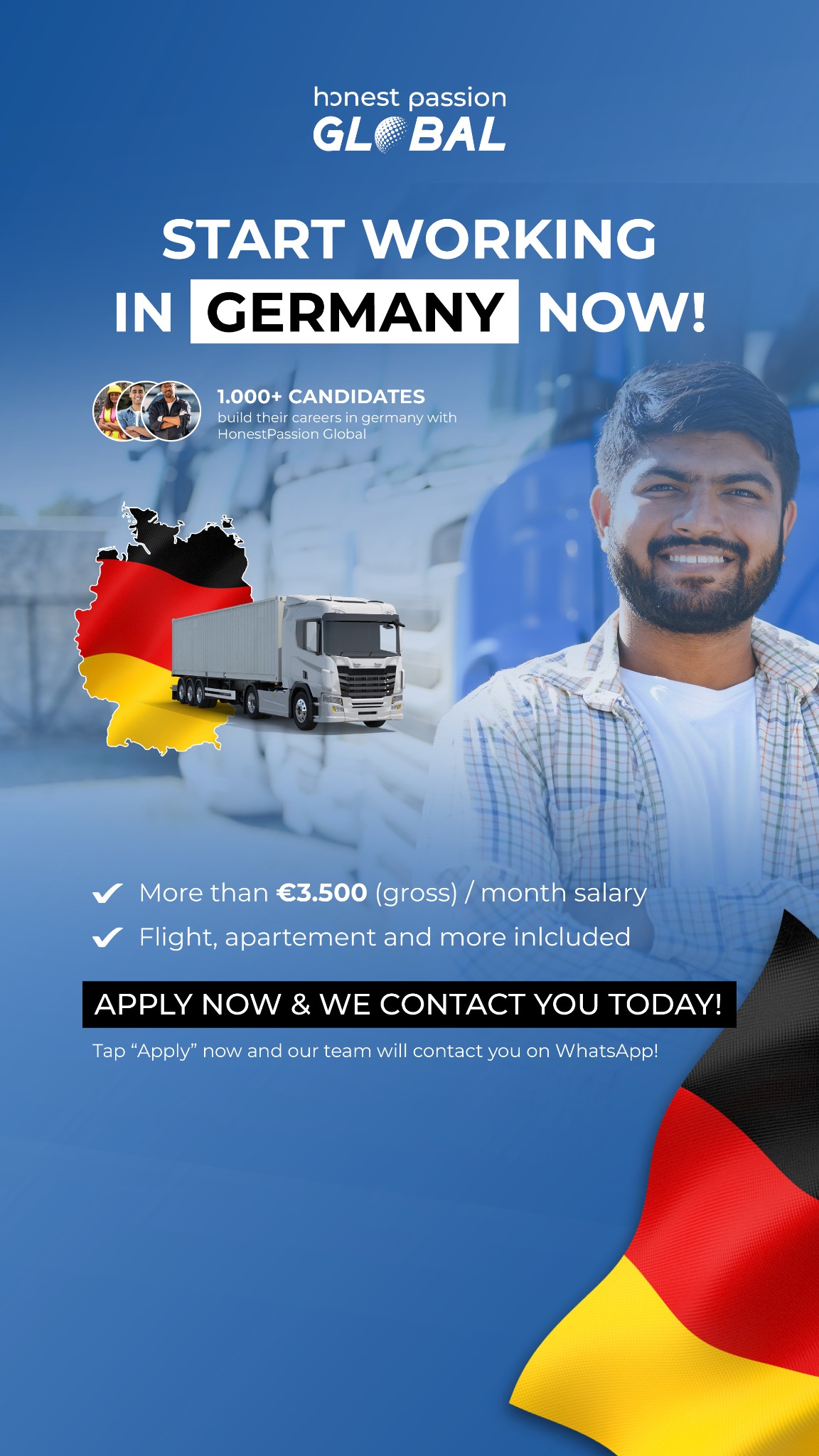HonestPassion Global Facebook ad: Become a truck driver in Germany!