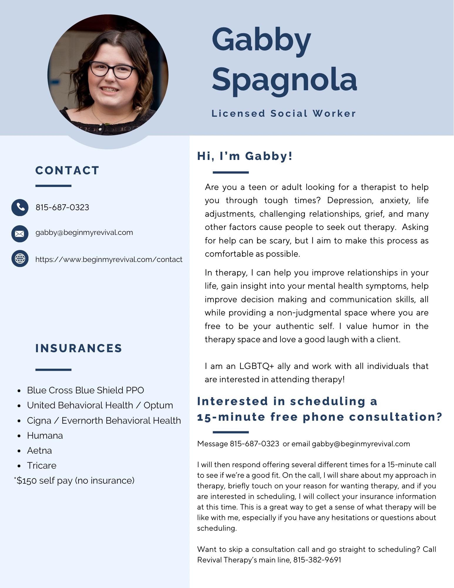 Gabby Spagnola, LSW Facebook ad
