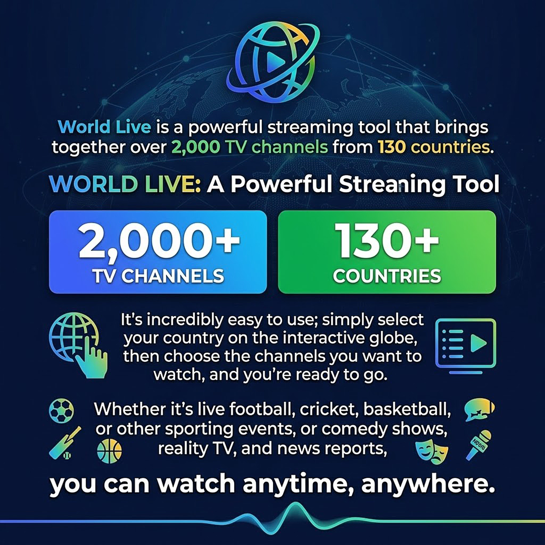 World Live Hub Facebook ad: Download World Live today and enjoy global TV or your phone.