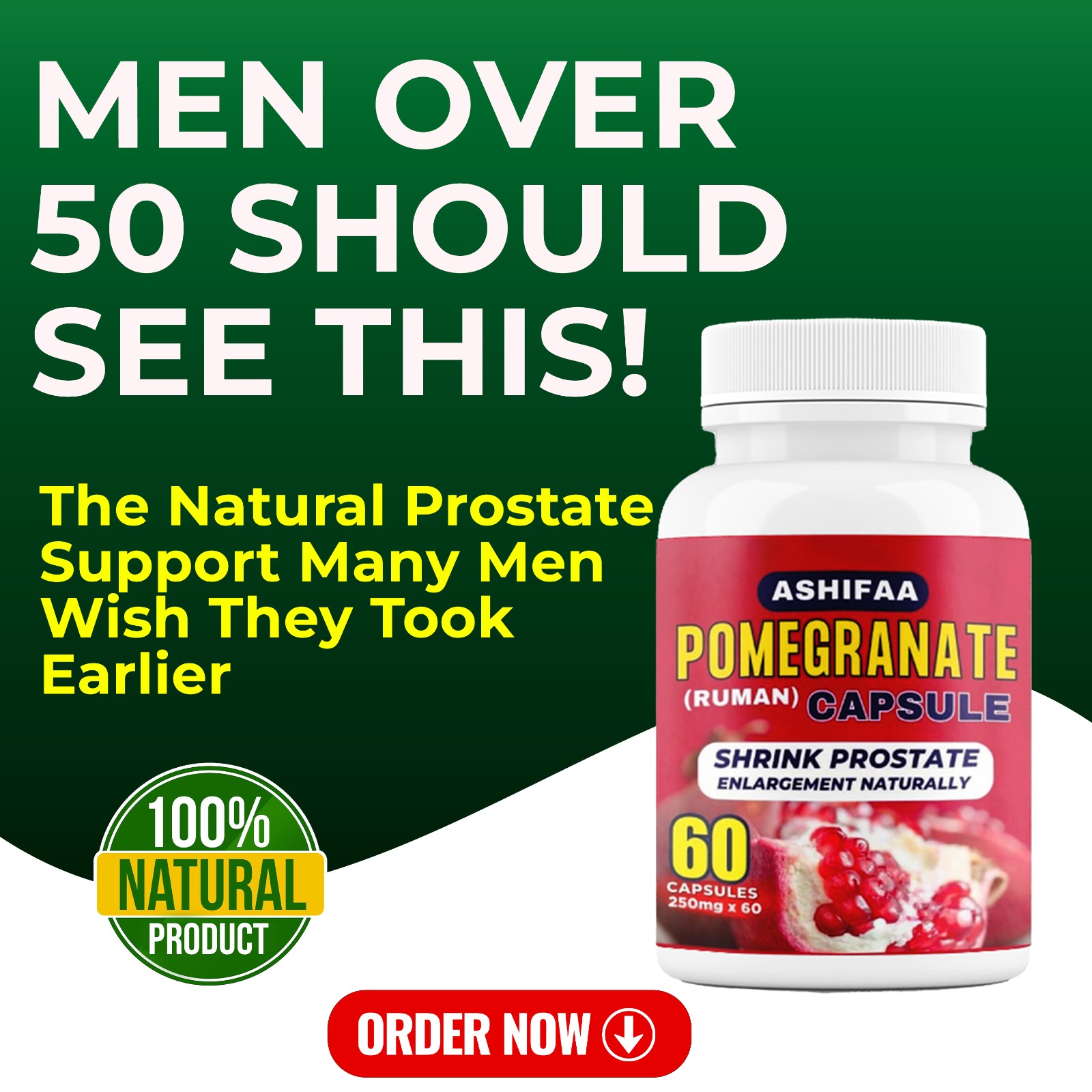 Natural Solution Facebook ad: NATURALLY SHRINK ENLARGED PROSTATE