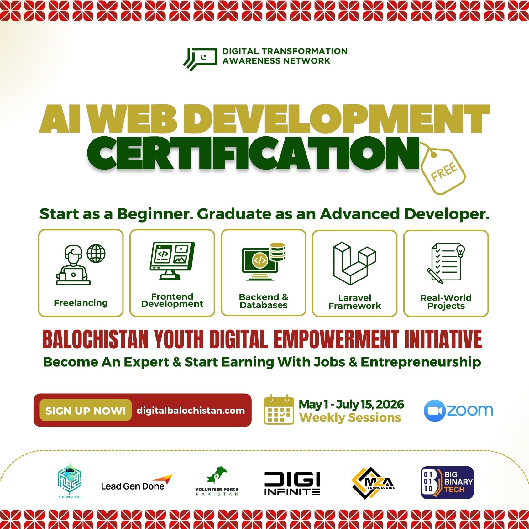 Digital Transformation A-Network - DTAN Facebook ad: Free AI Web Development Training (10 Weeks) -Balochistan