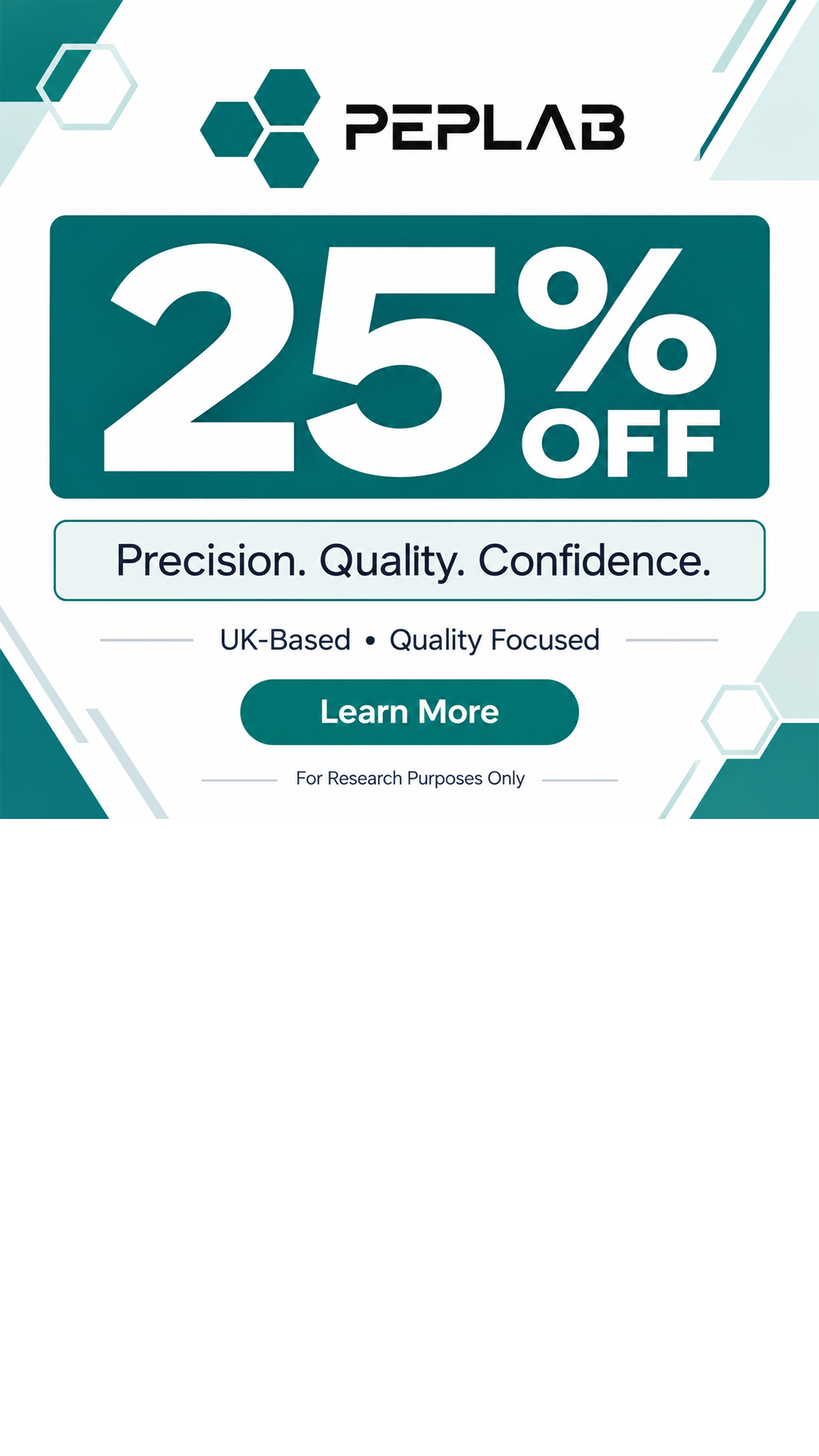 PepLab Facebook ad: 25% OFF Research Materials