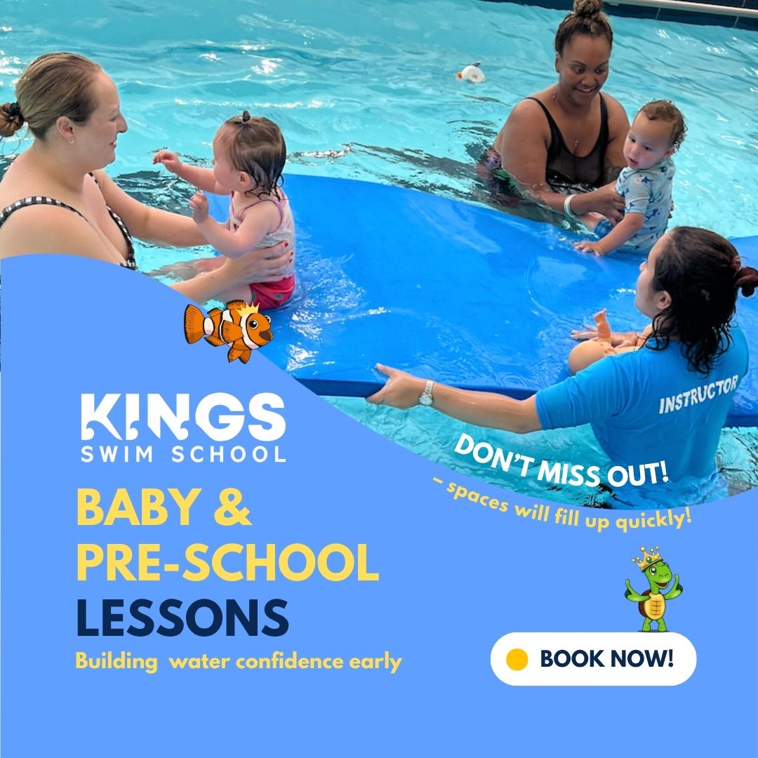 Kings Swim School Facebook ad: Kings Swim School is your one-stop swim school…