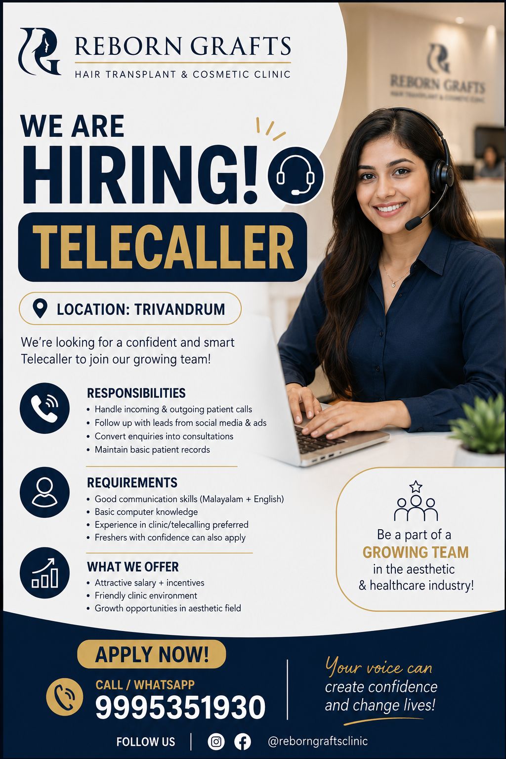 Reborn Grafts Facebook ad: Tele caller Job Vacancy, Trivandrum