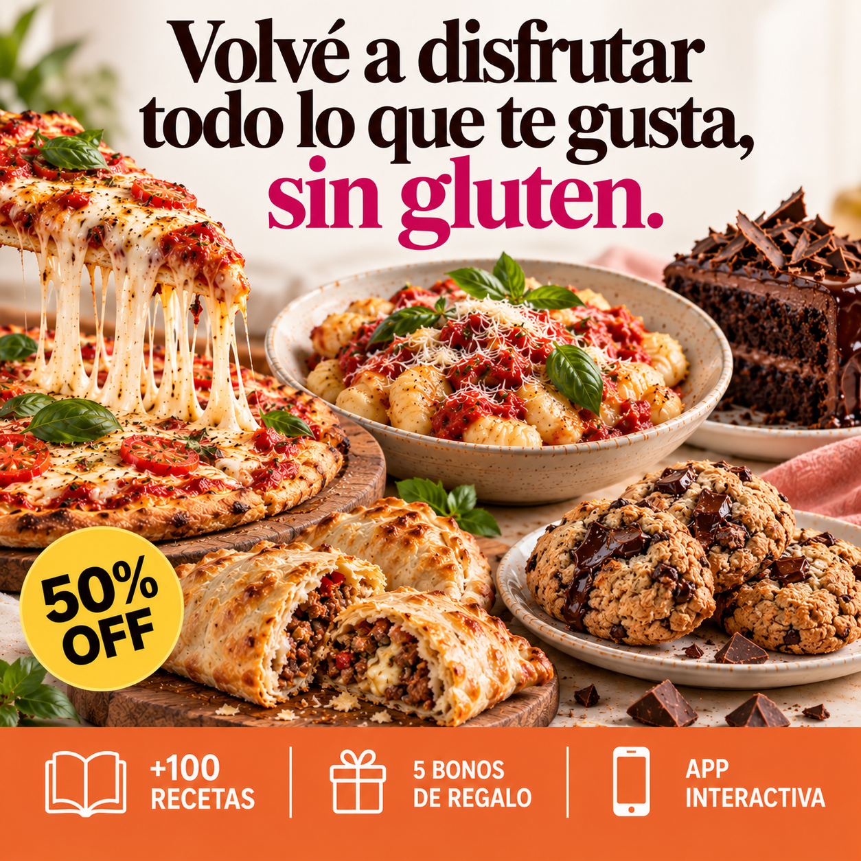 Cook Today BA Facebook ad: +100 recetas SIN GLUTEN + 5 bonos | 50% OFF
