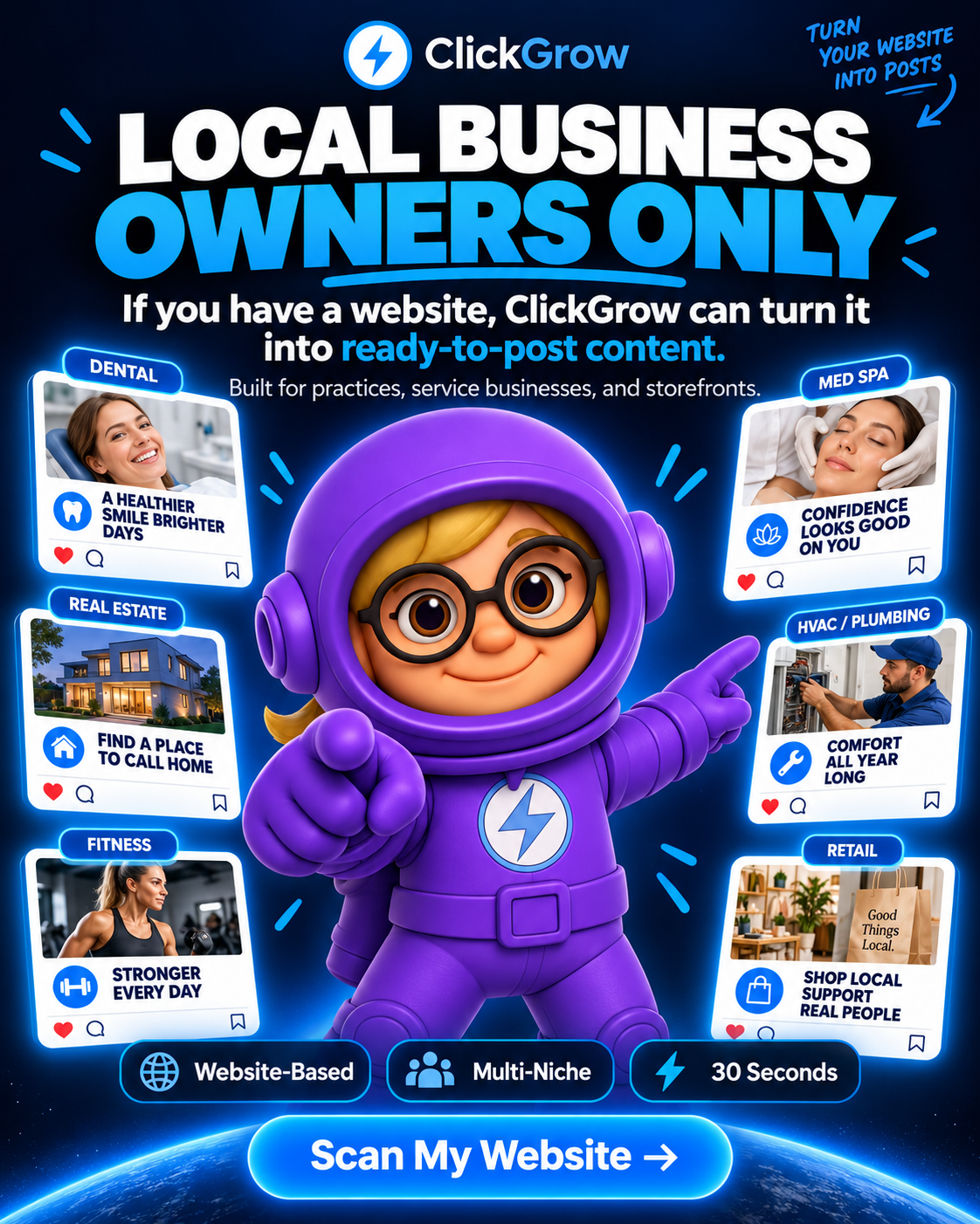 ClickGrow AI Facebook ad: Local business owners