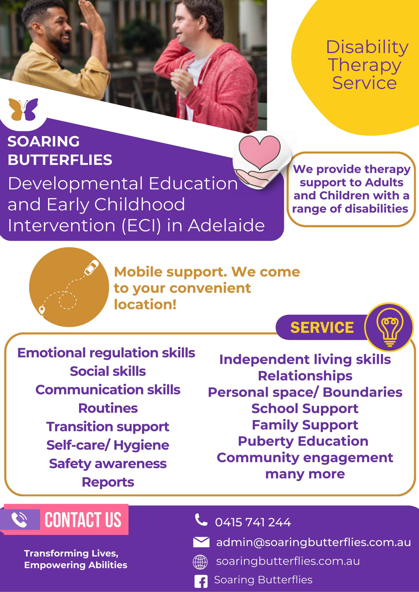 Soaring Butterflies Facebook ad: Disability Therapy for Children & Adults in Adelaide.