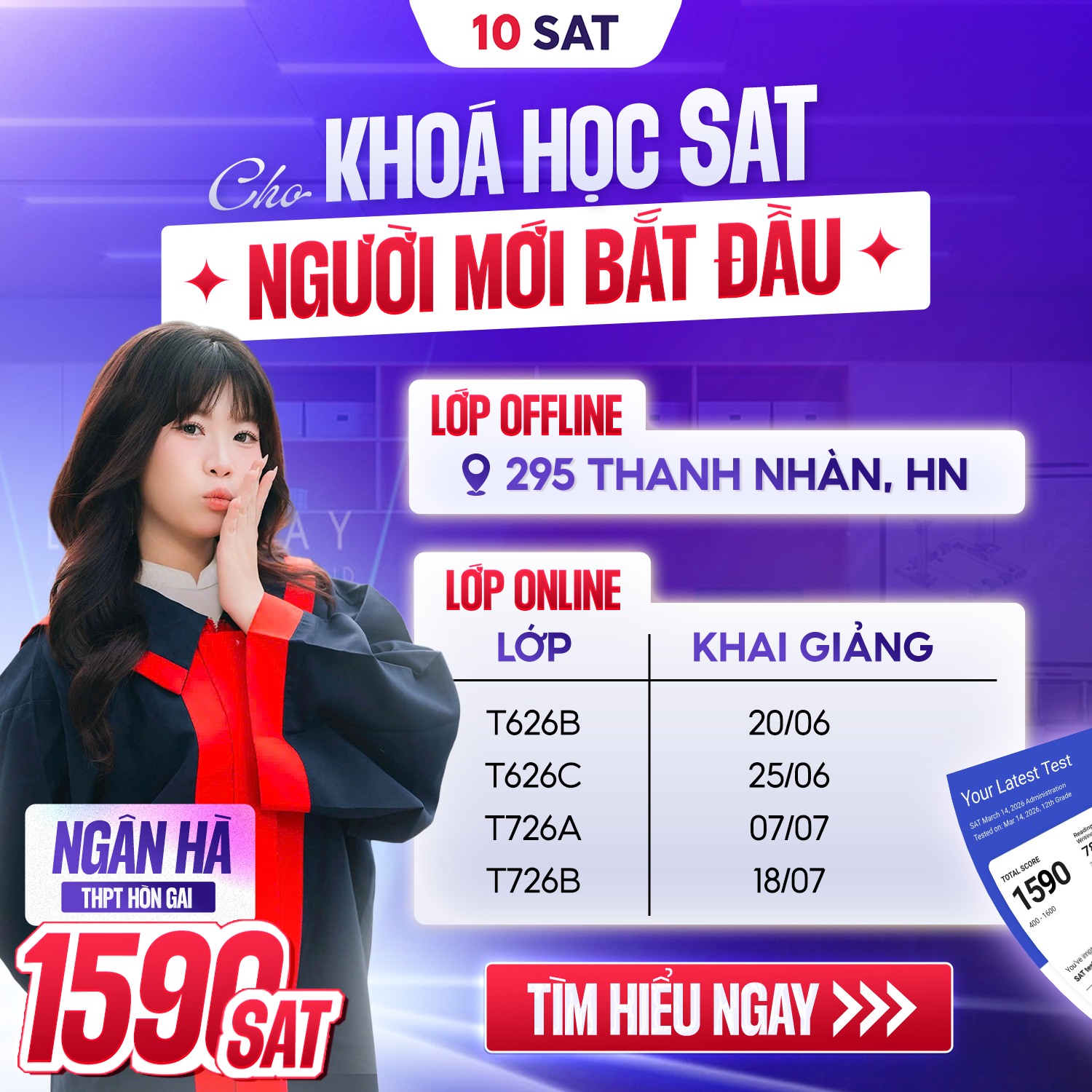 10 SAT - Luyện thi SAT 1500+ xét tuyển Đại học & Du học Facebook ad: LỊCH KHAI GIẢNG KHOÁ HỌC SAT