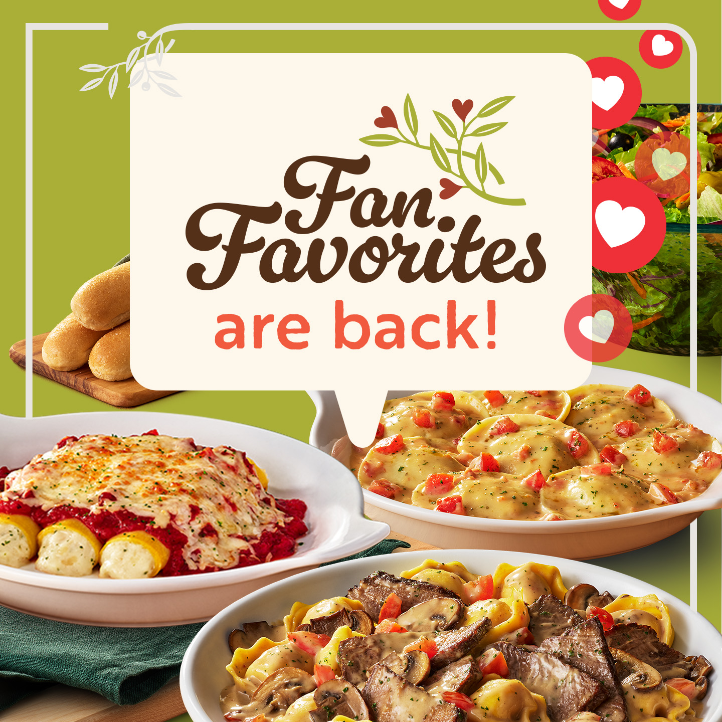 Olive Garden Facebook ad: They’re back! And so are the cravings.
