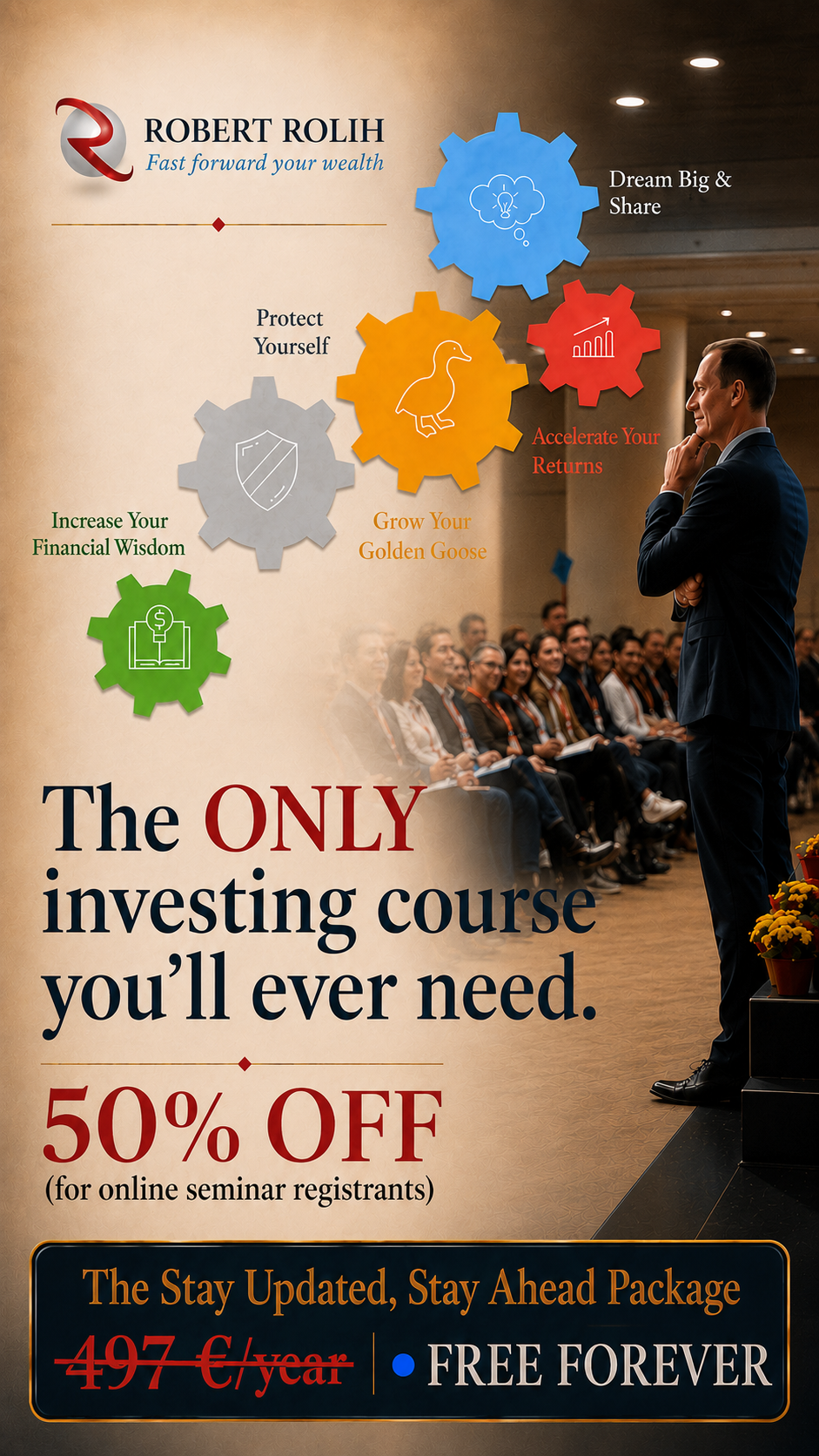 Robert Rolih Investing Education Facebook ad: 50% OFF the MMMM course (and FREE updates)