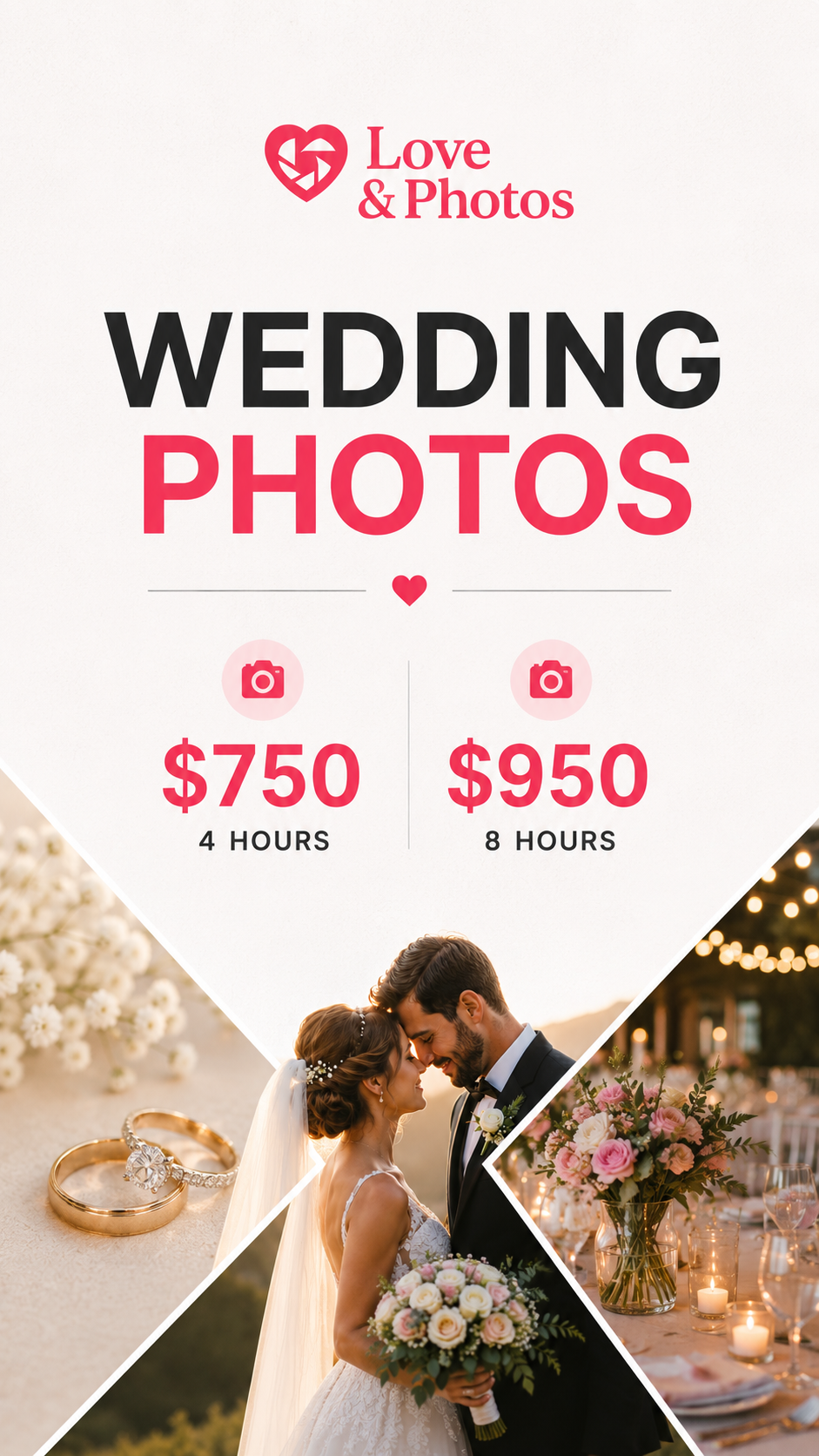 Love & Photos Facebook ad: Wedding Photography from $750