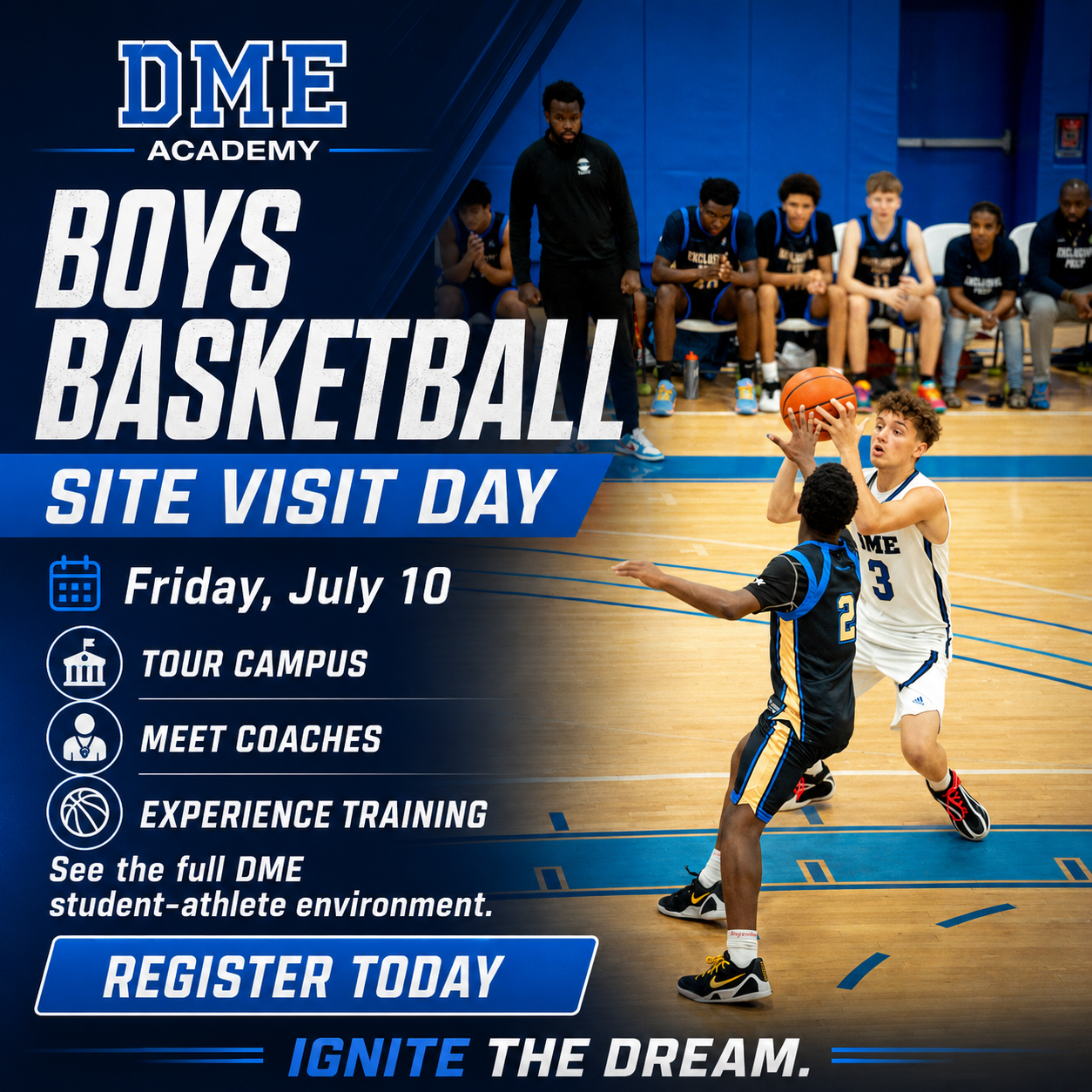DME Academy Facebook ad: DME Boys Basketball Site Visit Day