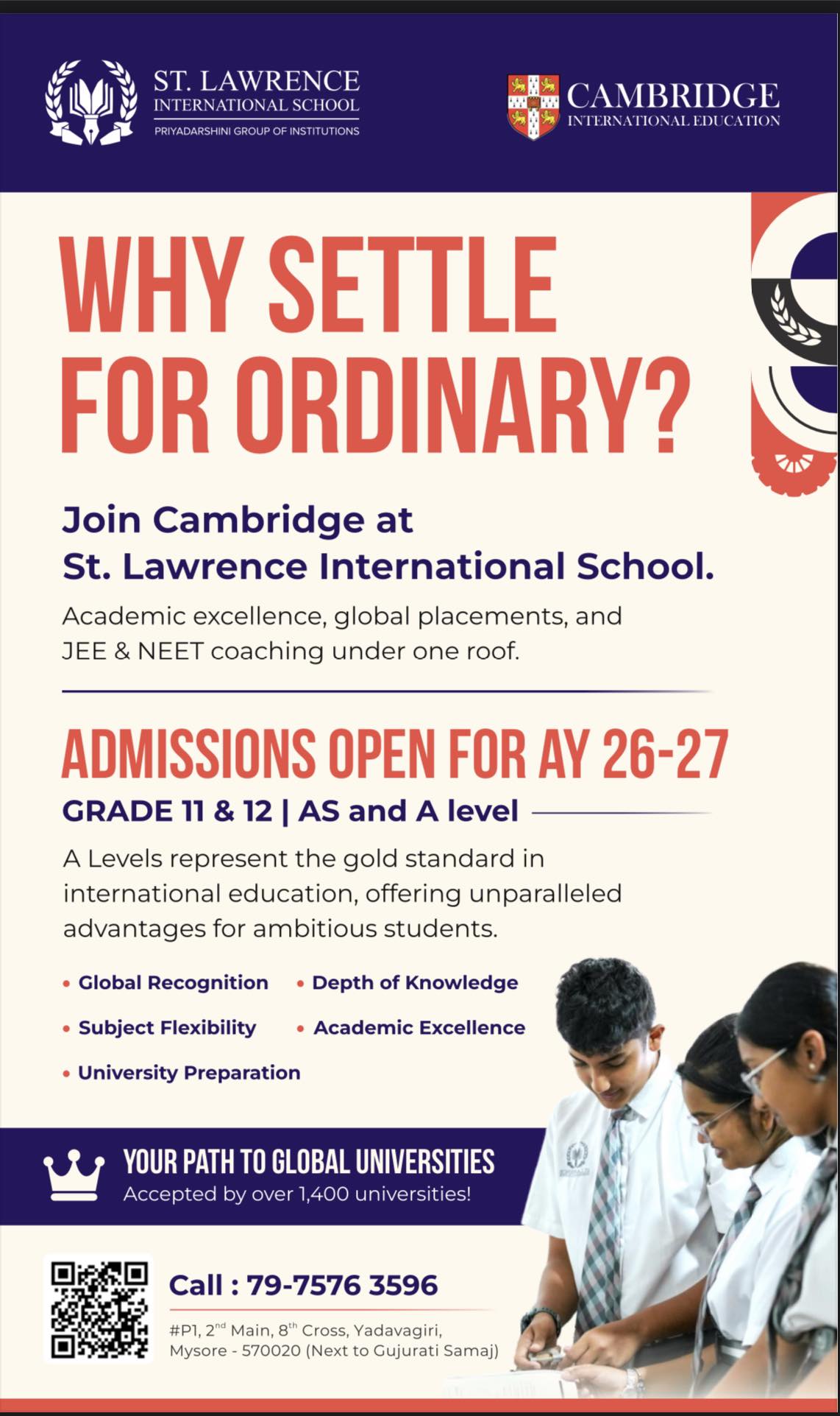 St.Lawrence International School Mysore Facebook ad: Dream big! Join St.