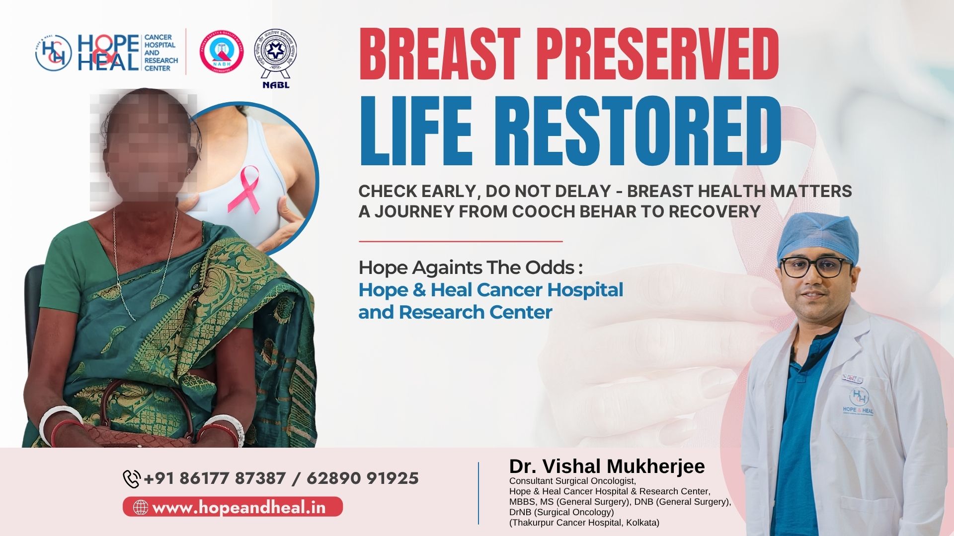 Hope & Heal Cancer Hospital Facebook ad: Breast cancer is the most common cancer among…