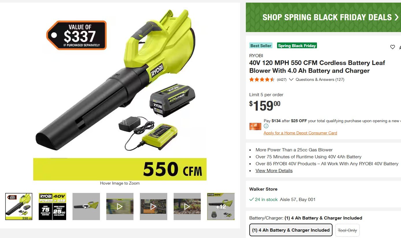 Dan Froehlich Facebook ad: *NEW* RYOBI 40V Vac Attack Cordless Leaf Vacuum/Mulcher…